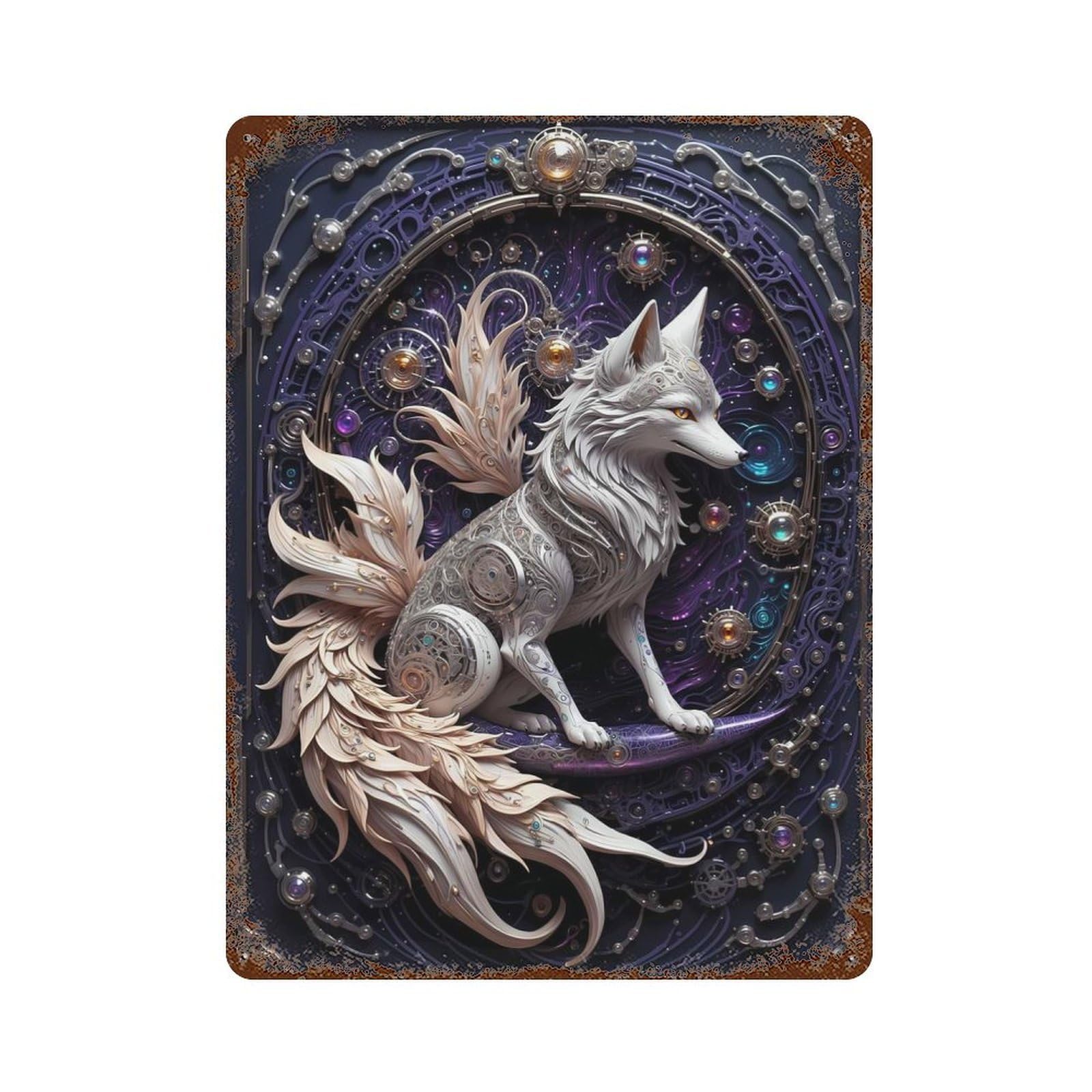 Guardian Steampunk Fox Distressed Metal Wall Sign 15.7"x11.8", Ideal for Patio, Garden Room And Bar Decor