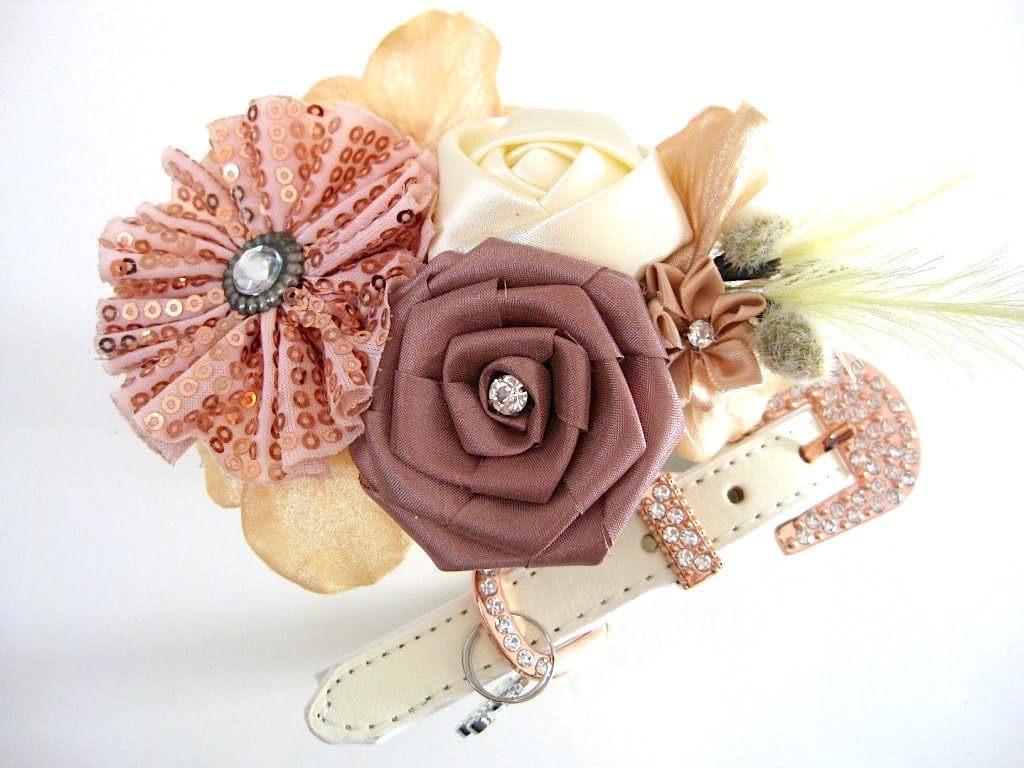 House of Furbaby Flower Dog Collar | The Beatrice | Rose Gold Wedding | Wedding Dog Collar | XS S M L (XL, Ivory)