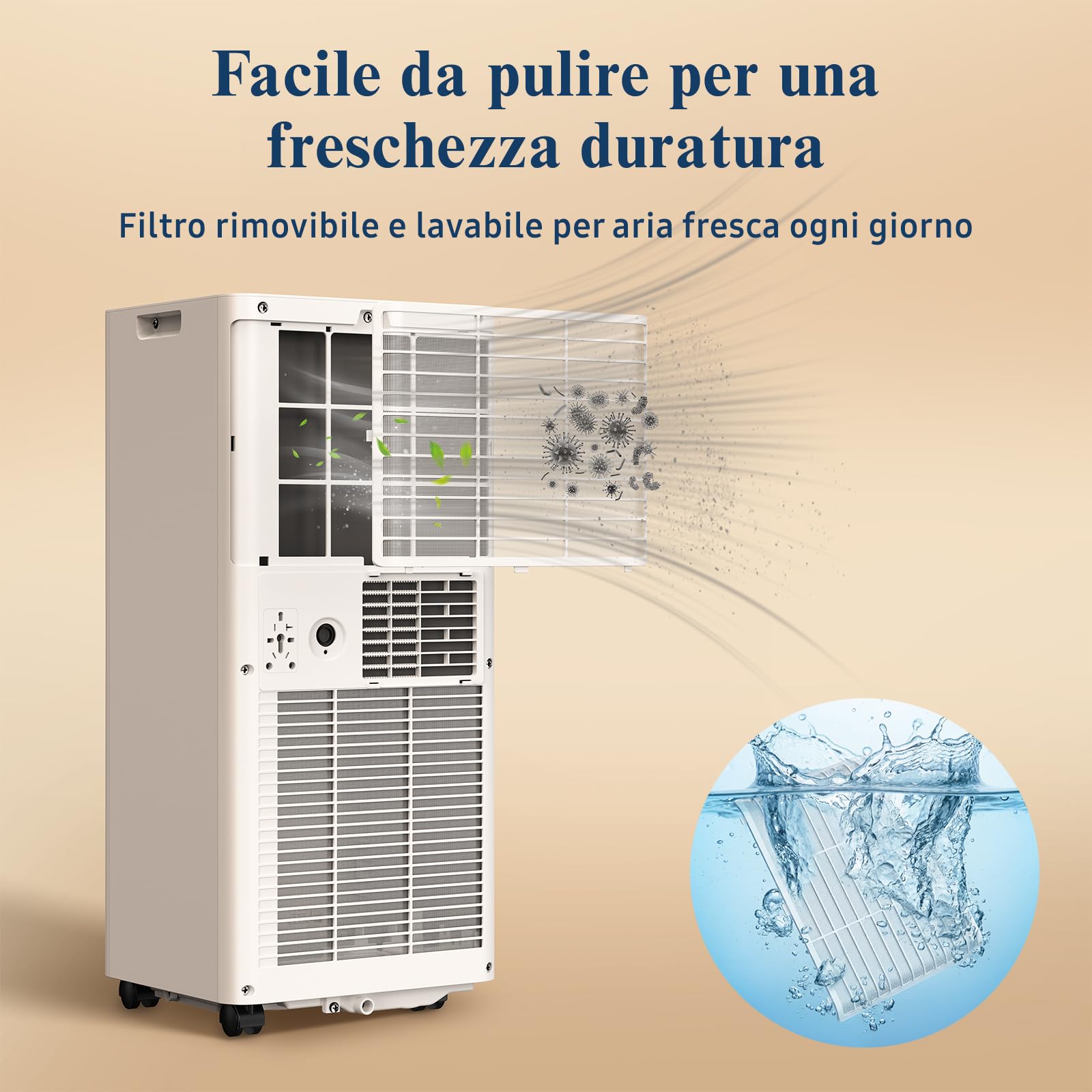 Condizionatore Portatile Climatizzatore Silenzioso - 9000BTU Climatizzatore senza Unità Esterna, Raffrescatore a Basso Consumo con Kit Finestra, Display LED, 4 Modalità, Copertura 33 m² Bianco