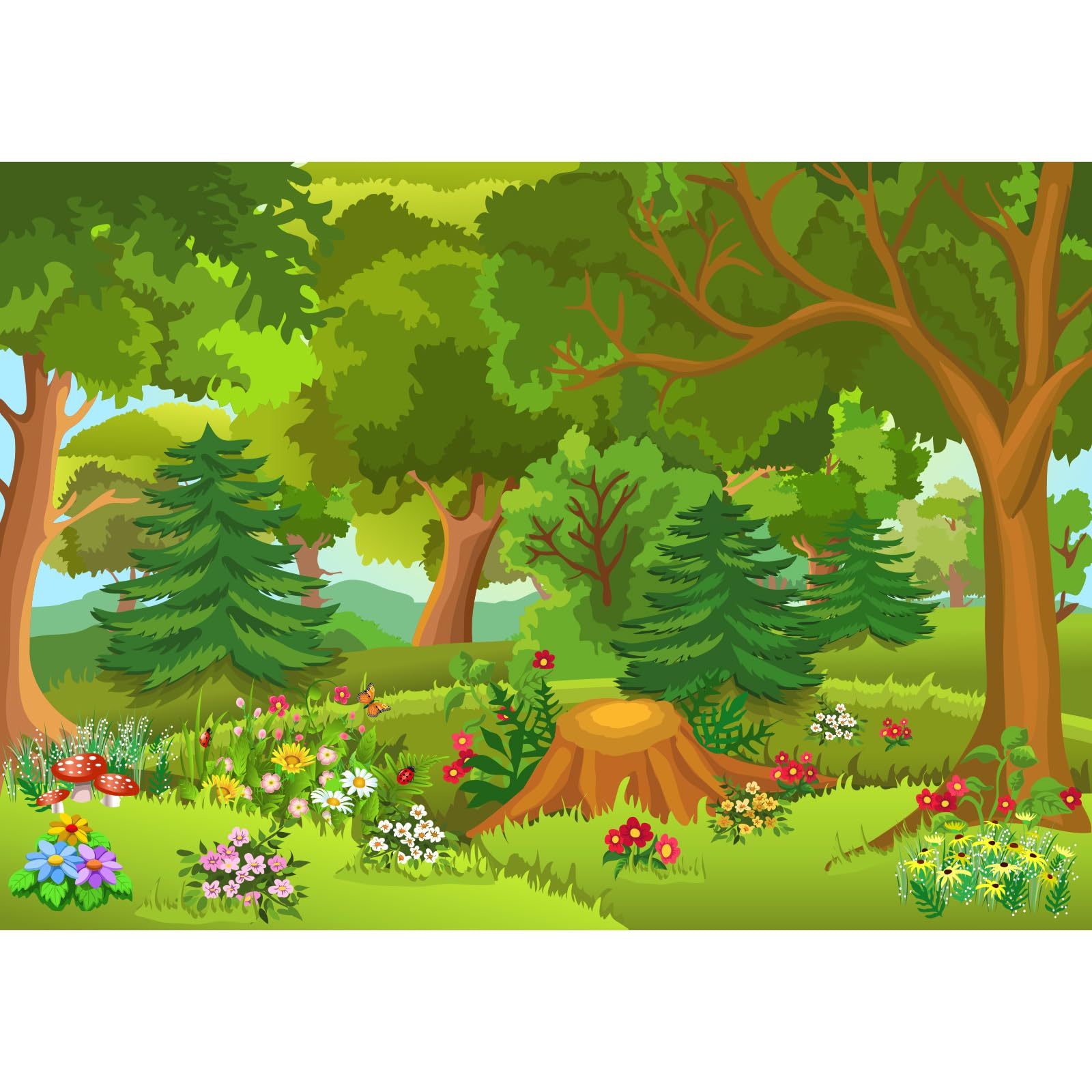 Fotohintergrund Wald Mit Blumen & Pilzen – 2,1x1,5 M Vinyl-Banner Für Baby-Party, Geburtstag & Fotoshootings