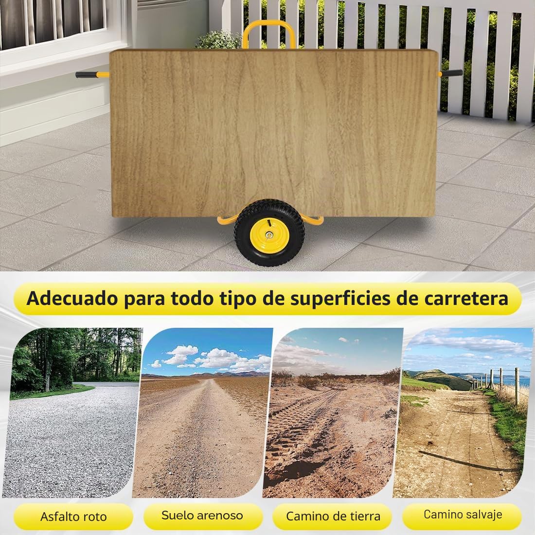 Carro de Transporte de Paneles 500 KG 4 Ruedas de Goma Maciza Carretilla Extraíble Amarillo