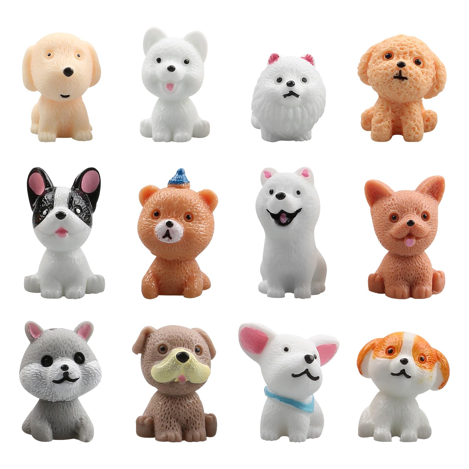 Gaomumu 12Pcs Mini Cute Puppy Figurines, Resin Cartoon Dog Ornaments, Miniature Mixed Styles Dogs Decor Accessories For Desktop, Home Office