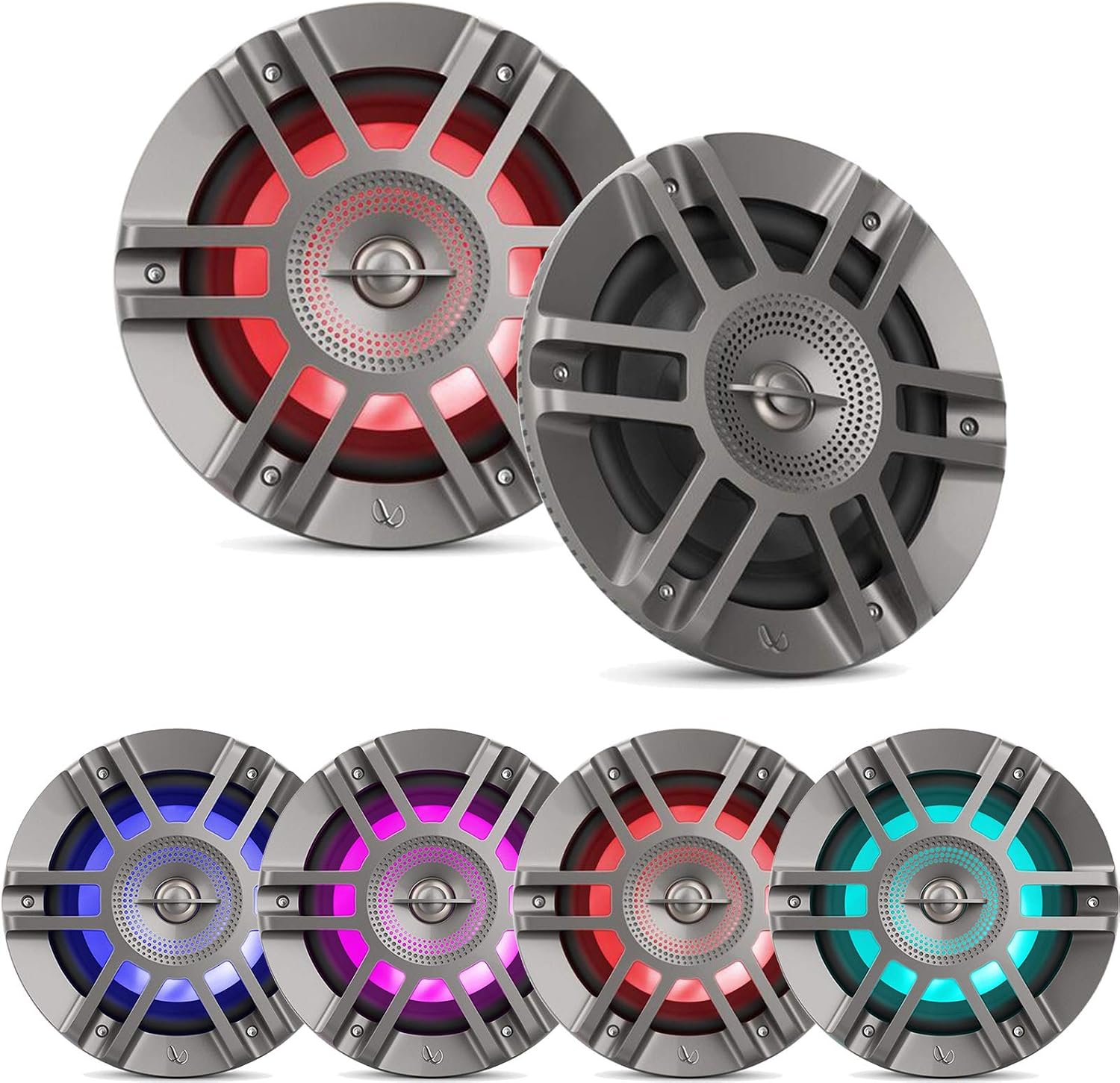Flush Mount Pre-Amp Waterproof Bluetooth Controller, 2x 6.5" 300 Watt Peak Power 2-Way Coaxial Titanium Marine RGB LED Speakers, 4-Channel Weather-Resistant High-Performance Boat Amplifier W/Kit