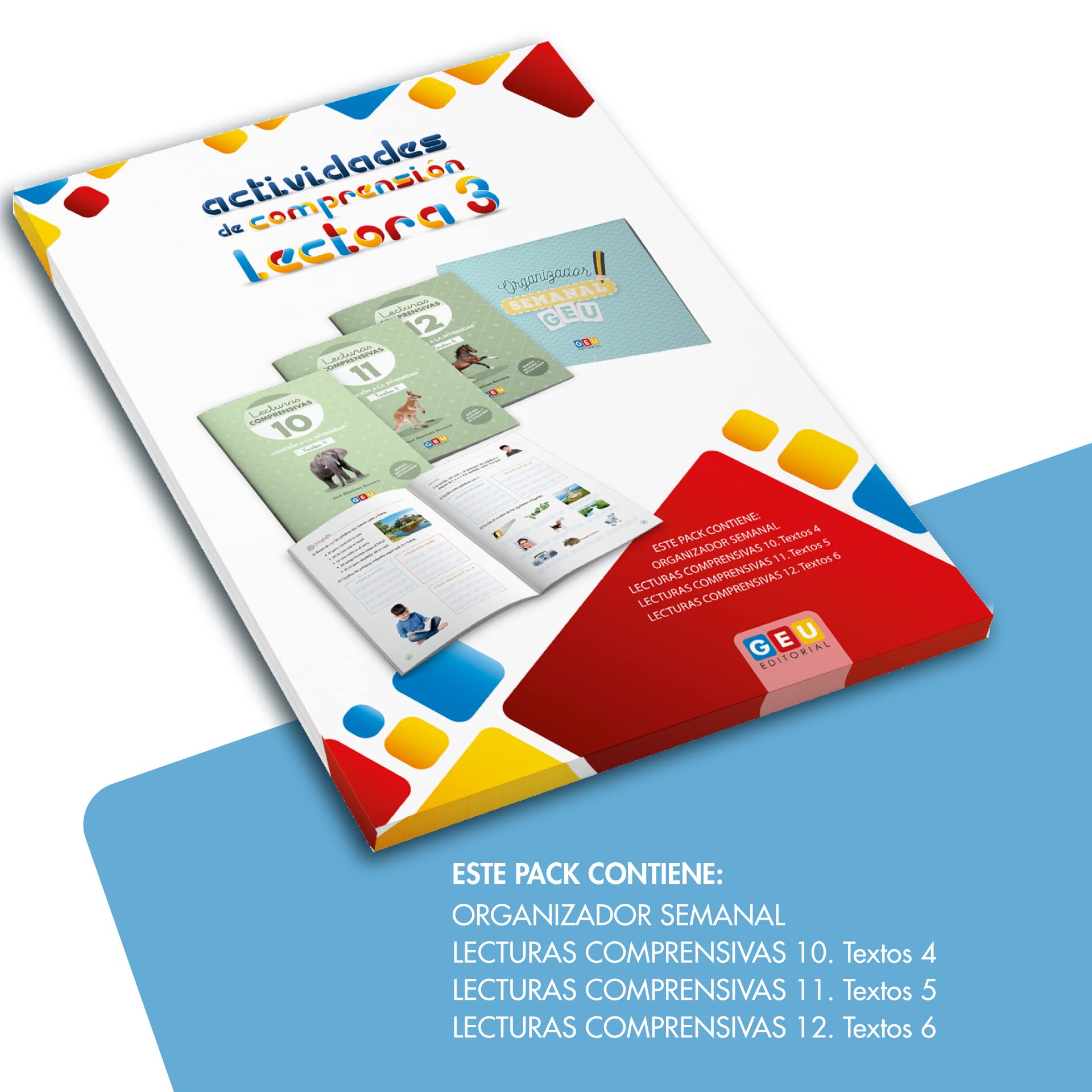 LECTURAS COMPRENSIVAS GEU | Comprensión Lectora 3 Primaria | Pack de Lecturas Comprensivas 10 11 y 12. Incluye Organizador Semanal