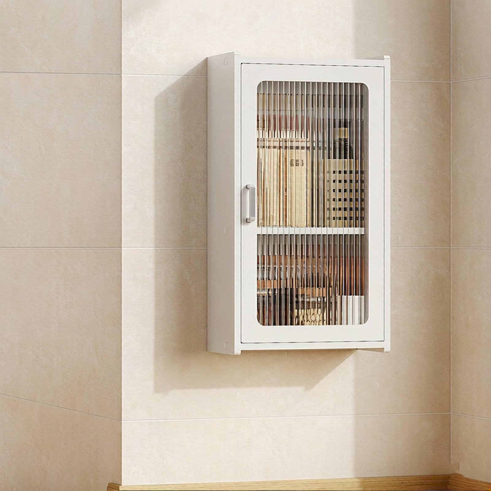 Gabinete de almacenamiento de pared con puertas acrílicas estriadas para el hogar