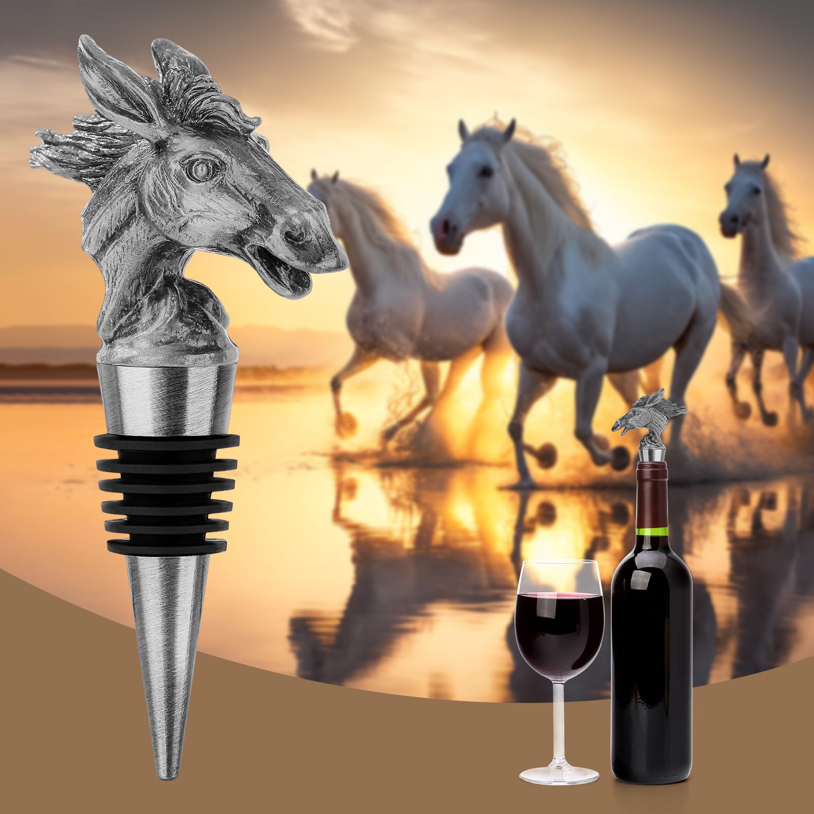 LULLEA Bouchon De Vin Tête De Cheval Doré - Cadeau Anniversaire Homme Femme Papa - Avec Boîte Et Carte