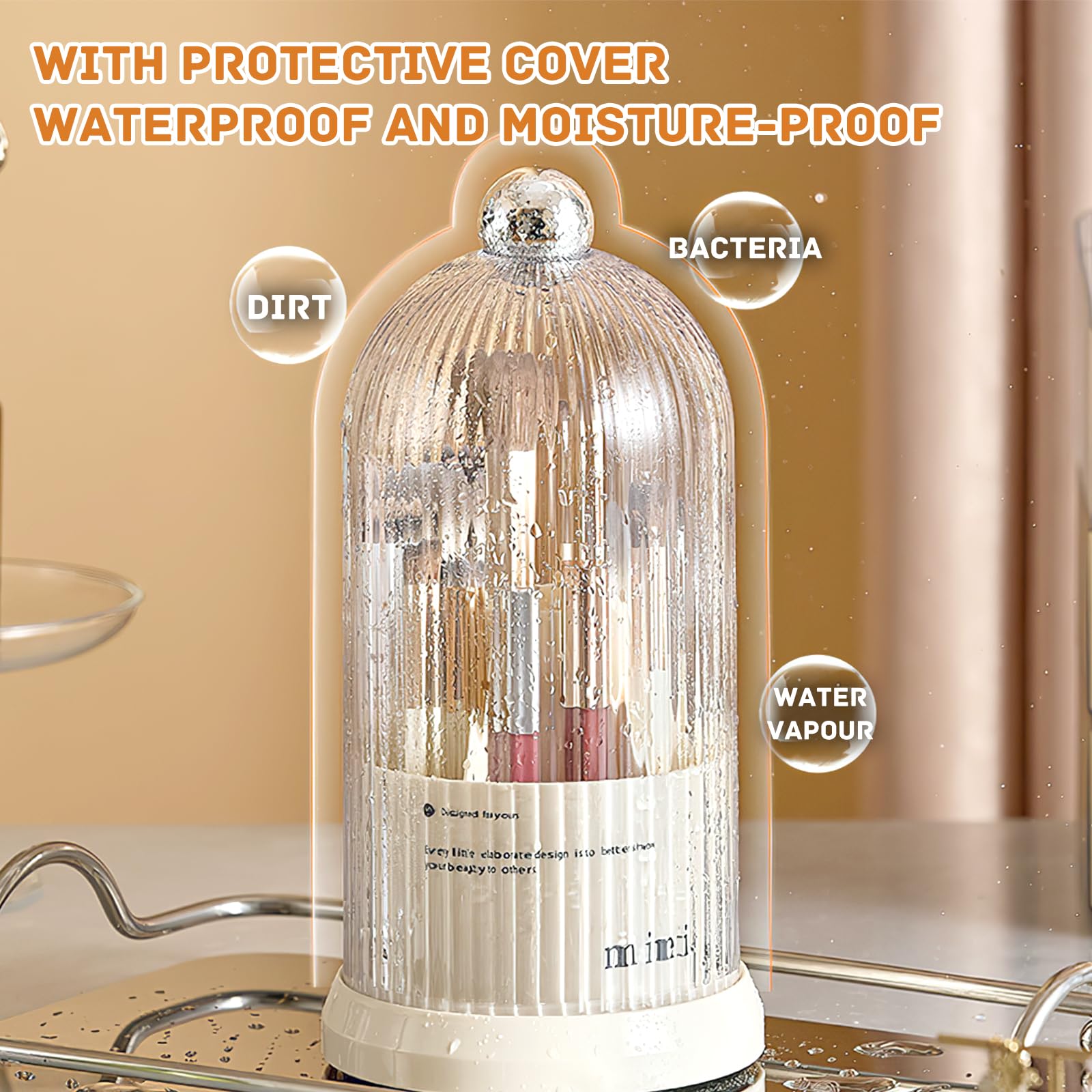 Soporte giratorio multifuncional para cepillo de dientes con tapa deslizante: el organizador de encimera de baño de 7 ranuras es perfecto para almacenamiento de cepillos de dientes, pasta de dientes y