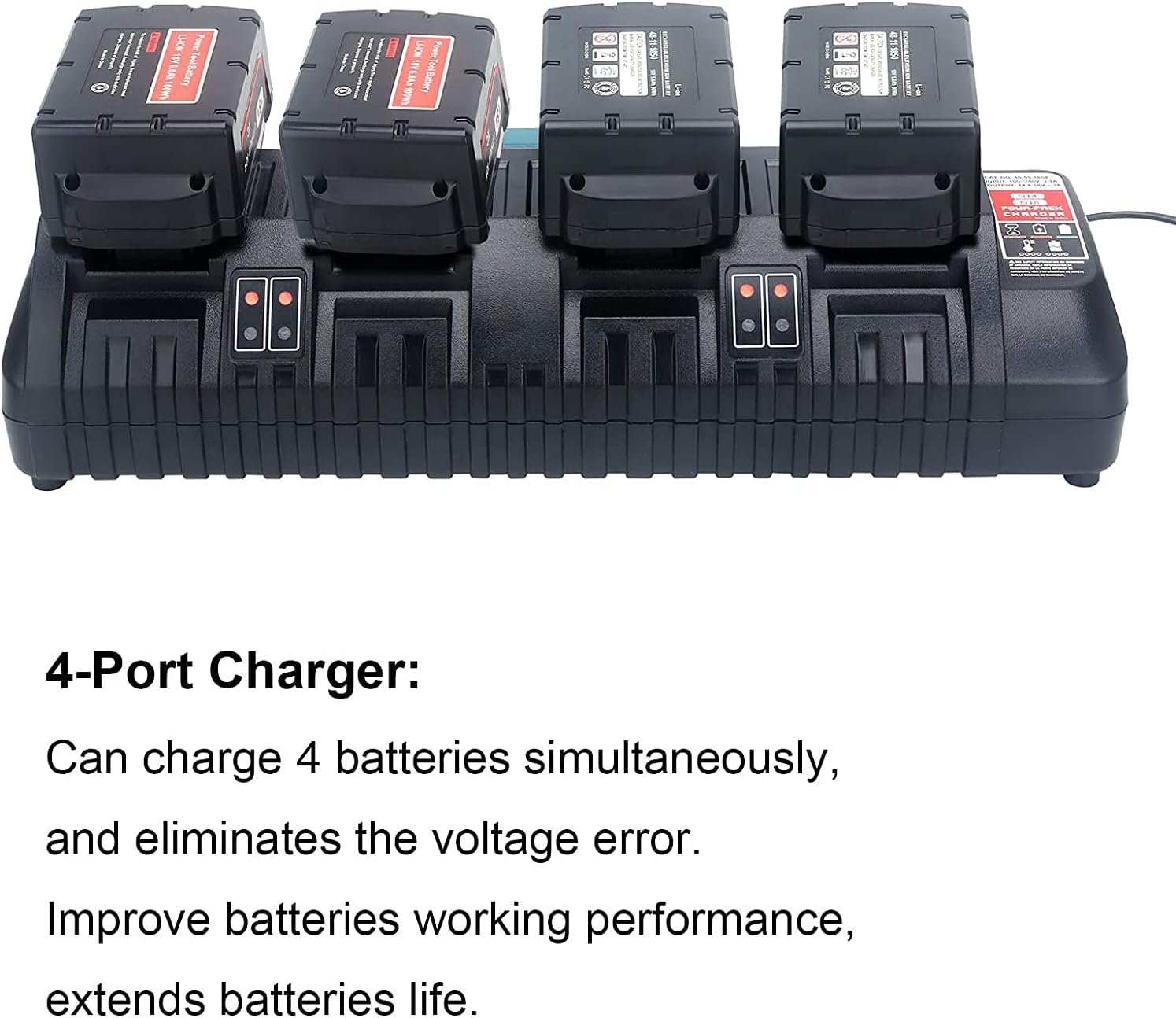 4 Ports Rapid Battery Charger Replacement for 18Volts Battery Charger 48-59-1804 14.4V-18V Lithium Battery 48-11-1850 48-11-1840 48-11-1815 48-11-1828