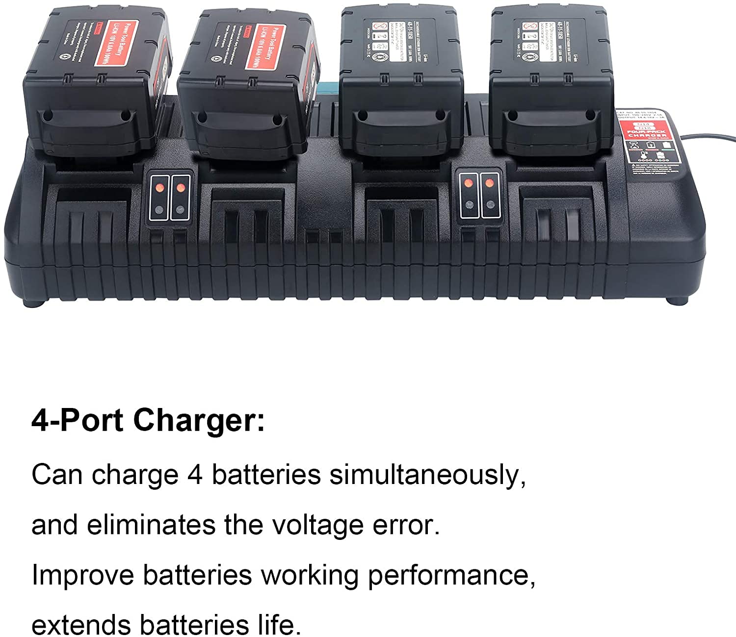4 Ports Rapid Battery Charger Replacement for 18Volts Battery Charger 48-59-1804 14.4V-18V Lithium Battery 48-11-1850 48-11-1840 48-11-1815 48-11-1828