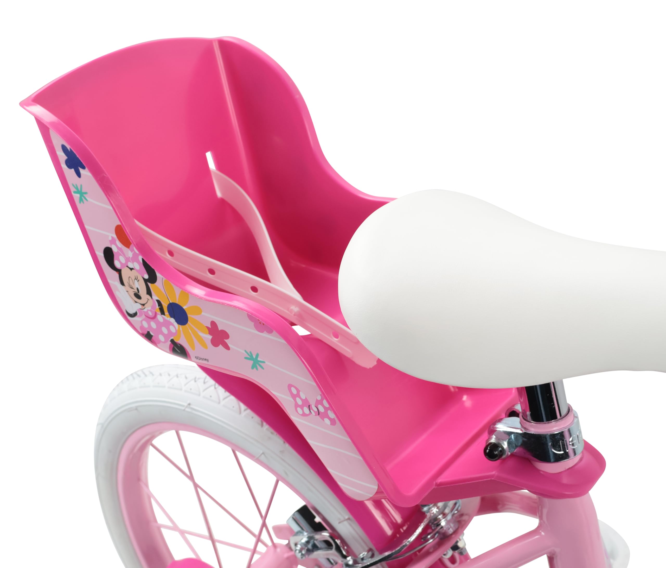 Denver Bike Bicicletta Bambina 16 Pollici Licensed Minnie, 4-6 Anni, Rotelle Removibili, Freni Caliper Anteriore/Posteriore, Telaio Acciaio, Ruote Gonfiabili, Trombetta e Portabambola