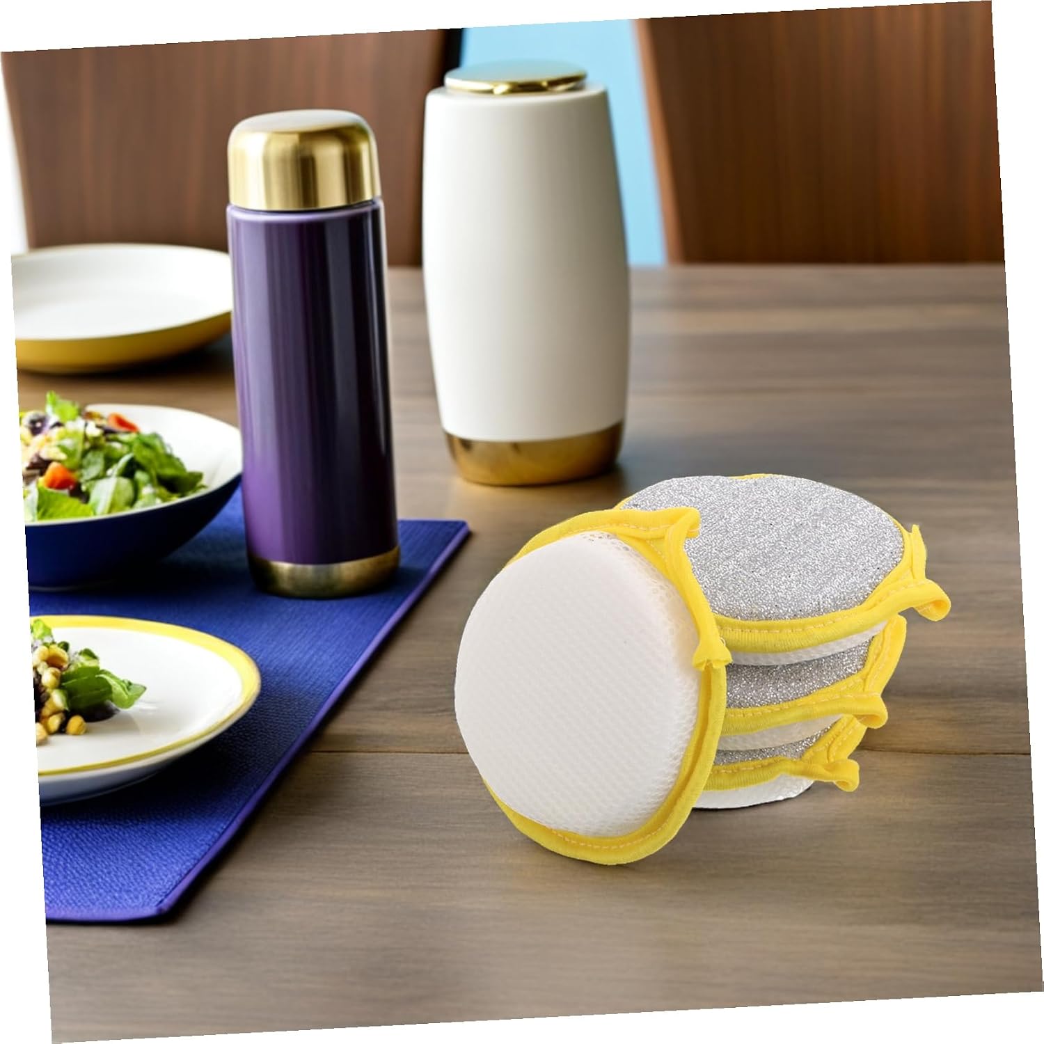 50pcs Round Double Sided Dishwashing Sponges for Kitchen Cleaning