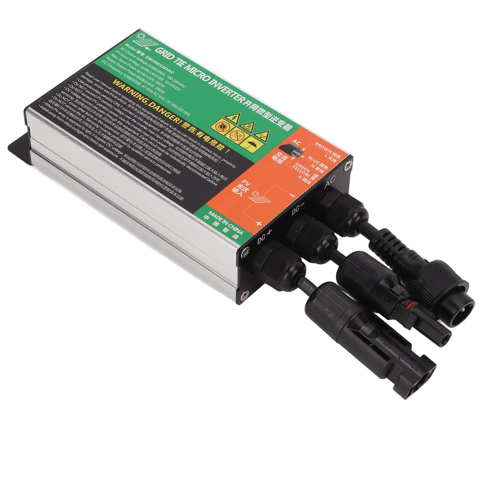 Solar-Mikro-Wechselrichter, 300 W, Wasserdichter MPPT-Grid-Tie-Mikro-Wechselrichter für Kleine Solarsysteme, Aluminiumlegierung, 5,1 X 3,0 X 1,5 Zoll,21 A-230 V AC-Ausgang, Schutzart IP55 –