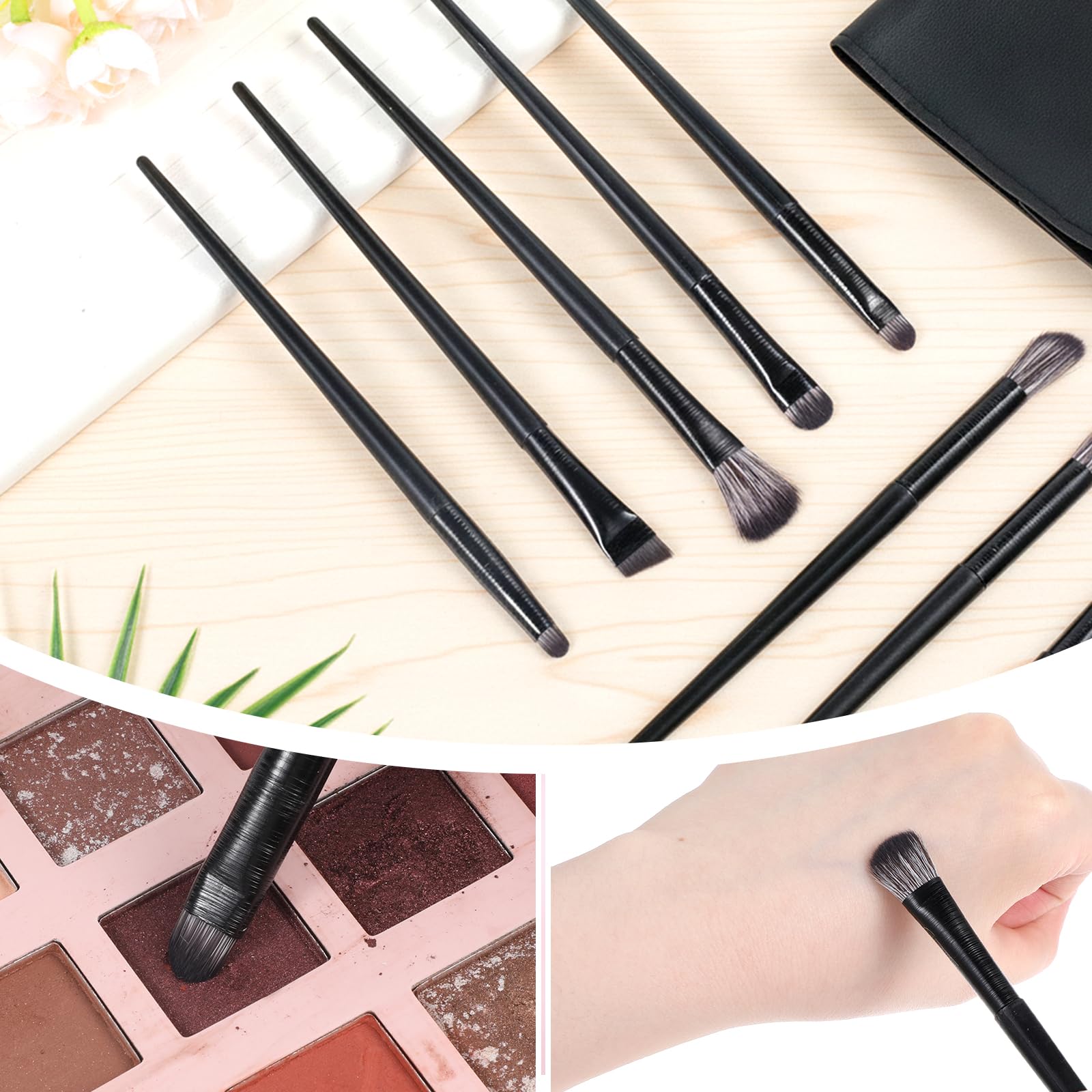 Lot de 10 pinceaux de maquillage professionnels en fibre synthétique pour fard à paupières, eyeliner, sourcils, kit de voyage doux et portable avec pochette de rangement