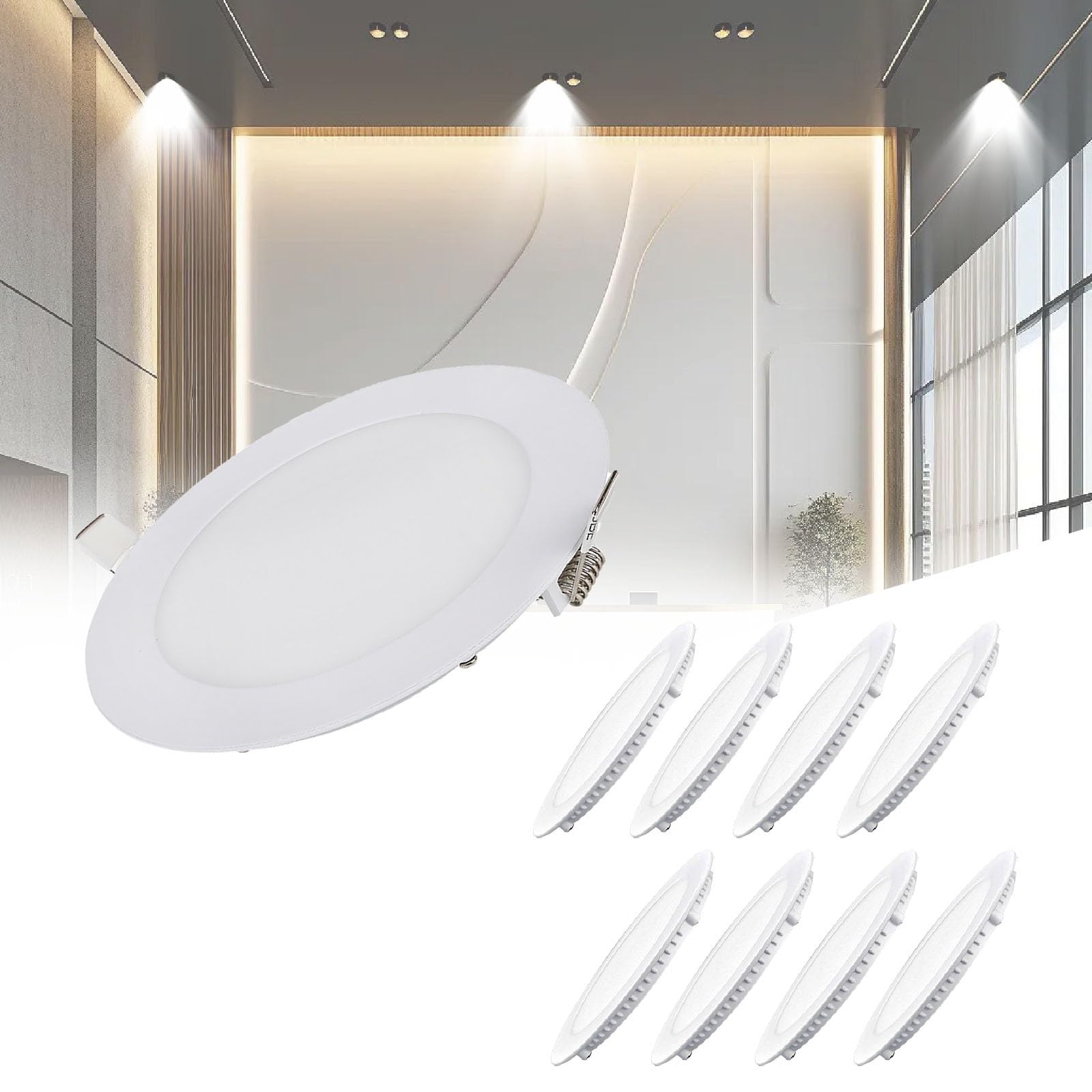 Lámpara de Techo empotrada de bajo Consumo, 240 LM, 4 W, LED, Panel Ultrafino de 10 cm, for baño y Pasillo, fácil instalación.(9Pack,6000K)