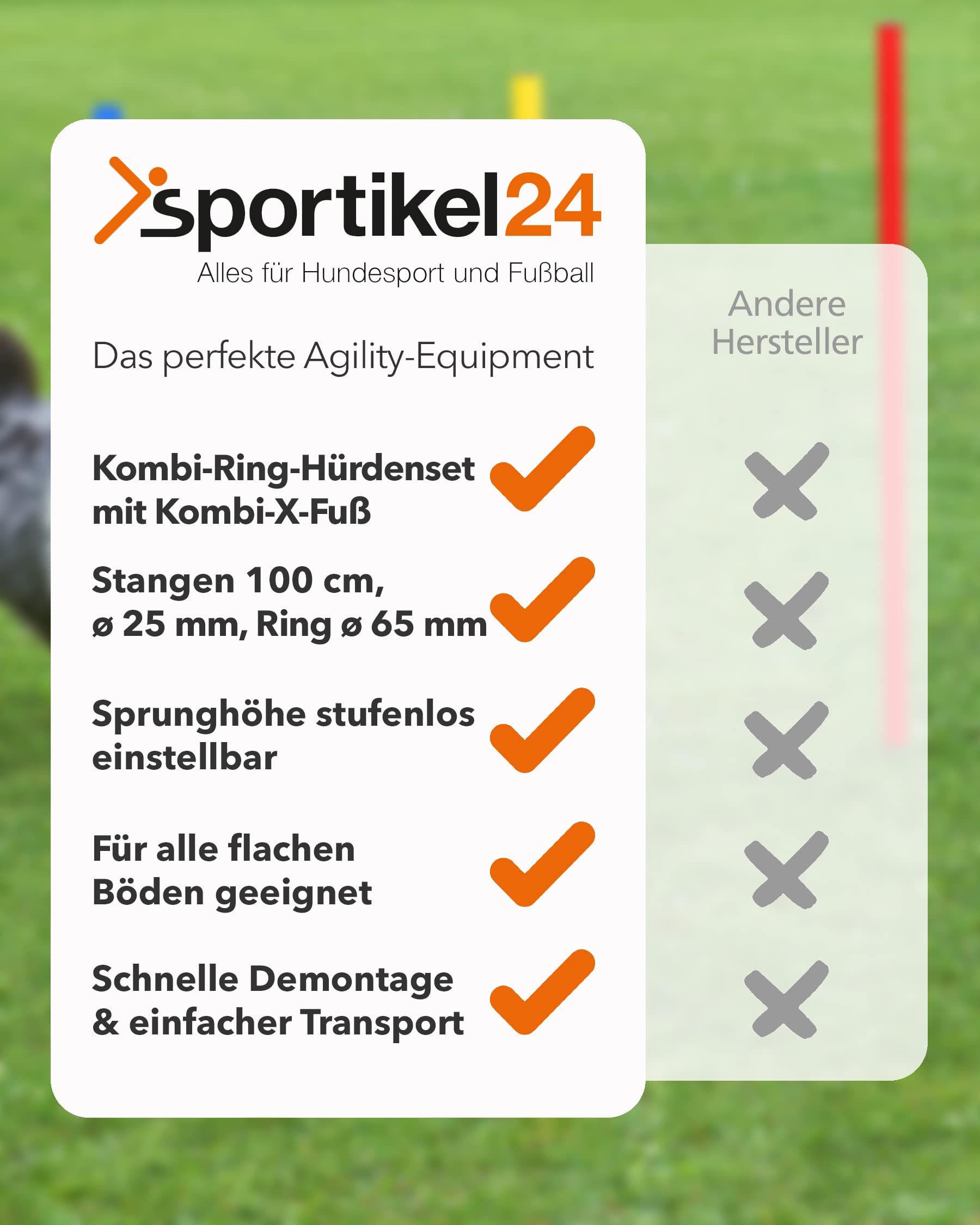 Kombi-Ring-Hürdenset – Ring ø 70 cm & Stangen 100 cm – Training der Sprungkraft & Koordination – mit befüllbarem X-Standfuß – Agility-Hürde für Fußball, Leichtathletik & Hundesport