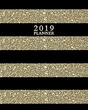 2019 Planner: Weekly and Monthly Agenda/Calendar Oct 2018 – Dec 2019 Black and Faux Gold Glitter Stripe