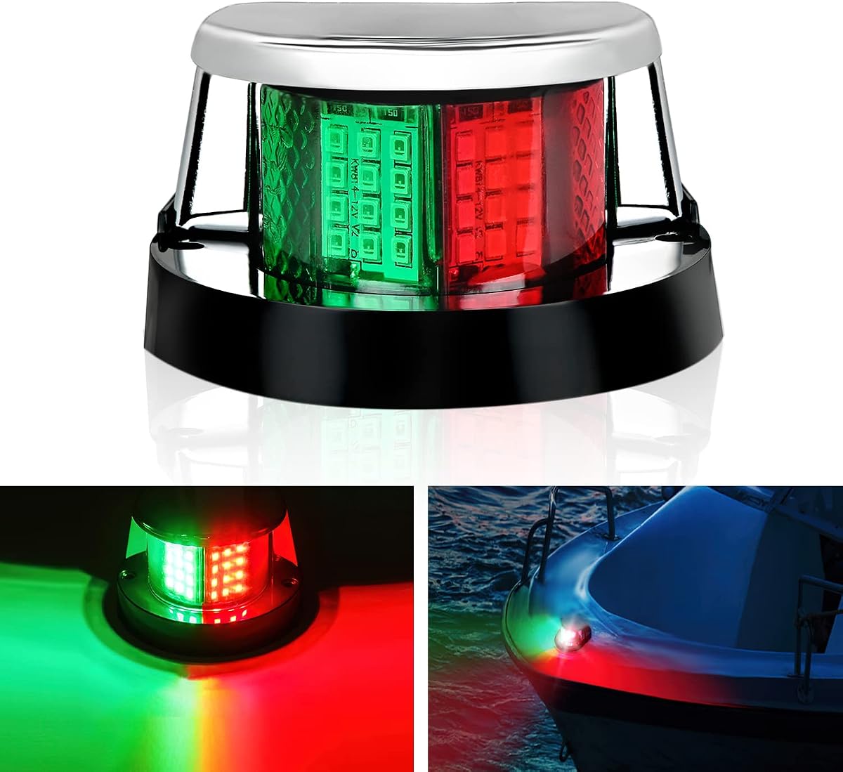 Nilight Marine Boat Navigation Light 24LED Red Green Signals Bow Lights | Port Starboard 12V Waterproof For Skeeter Yacht Pontoon Speedboat Sailboats Fishing Boats Indicators
