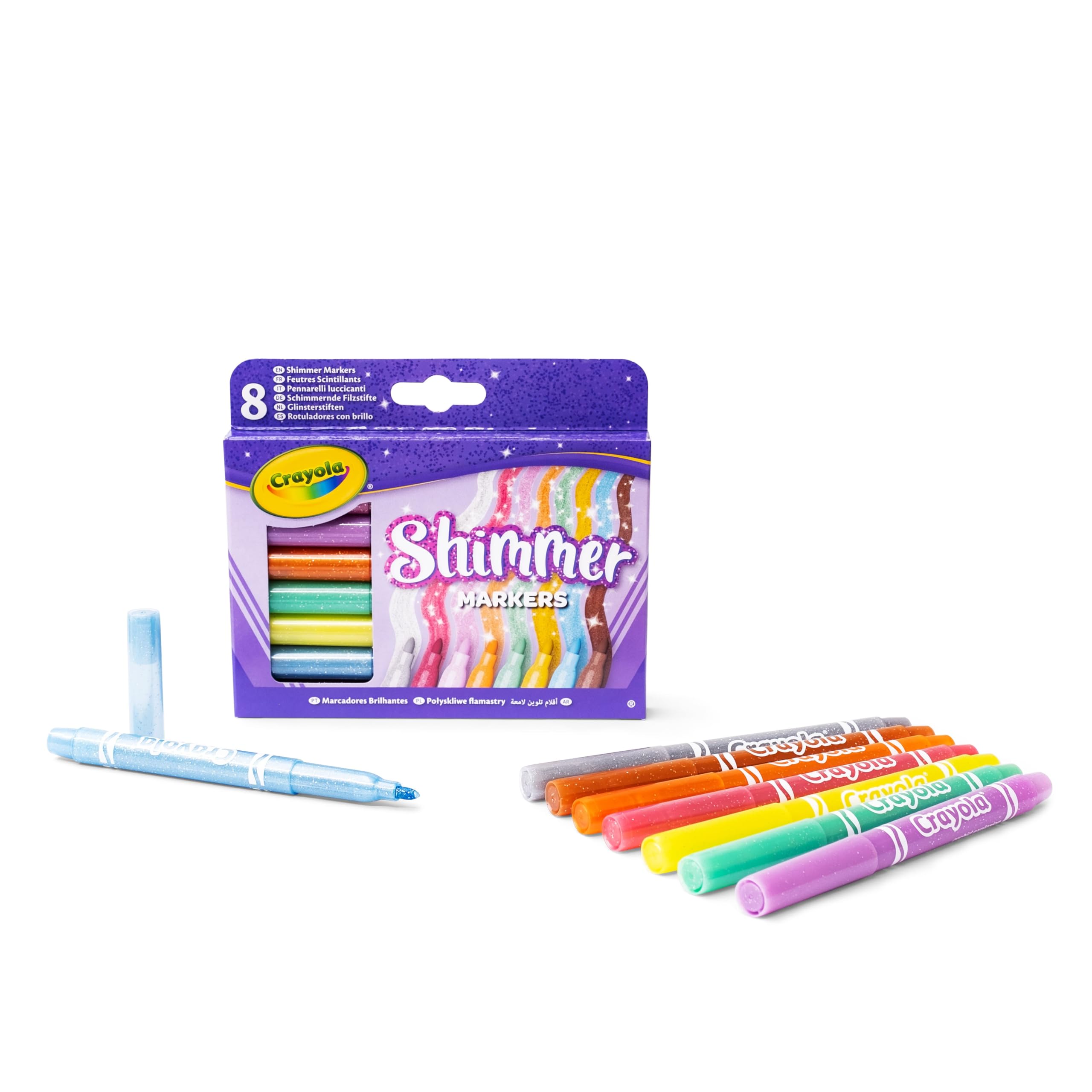CRAYOLA Shimmer Markers (Pack of 8) | Eight Different Shimmering Tones Perfect for Home or School Art Projects | Colouring Pens & Markers | Ages 3+