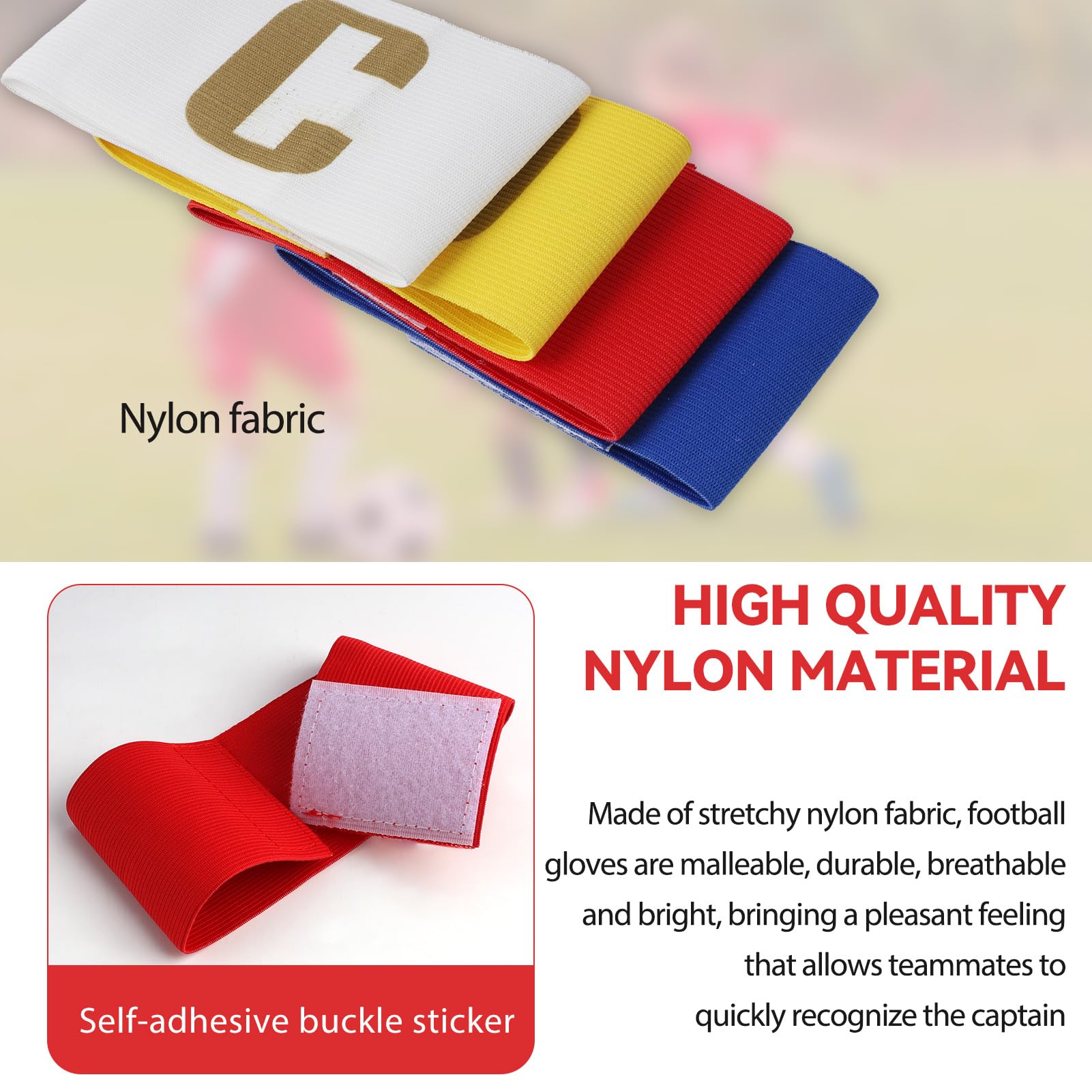 4 Fasce da Capitano per Bambini, da Calcio, Regolabili e Multicolore, Ideali per Calcio e Altri Sport di Squadra, Fasce Elastiche con Chiusura in Velcro