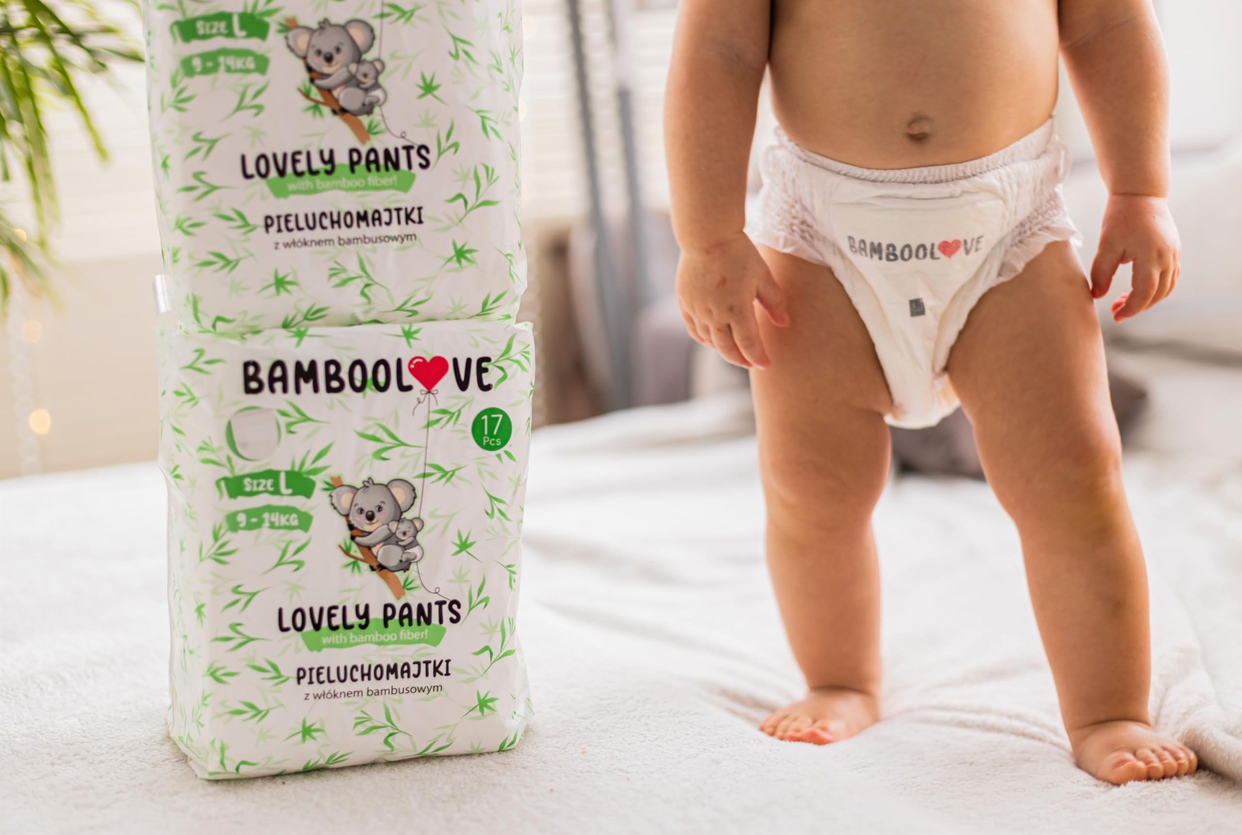 10x 17pcs L - Pañales desechables de bambú - Pañales hipoalergénicos y ecológicos - Braguitas para bebés sin perfume - Suaves y cómodas - Sin productos químicos - Biodegradables