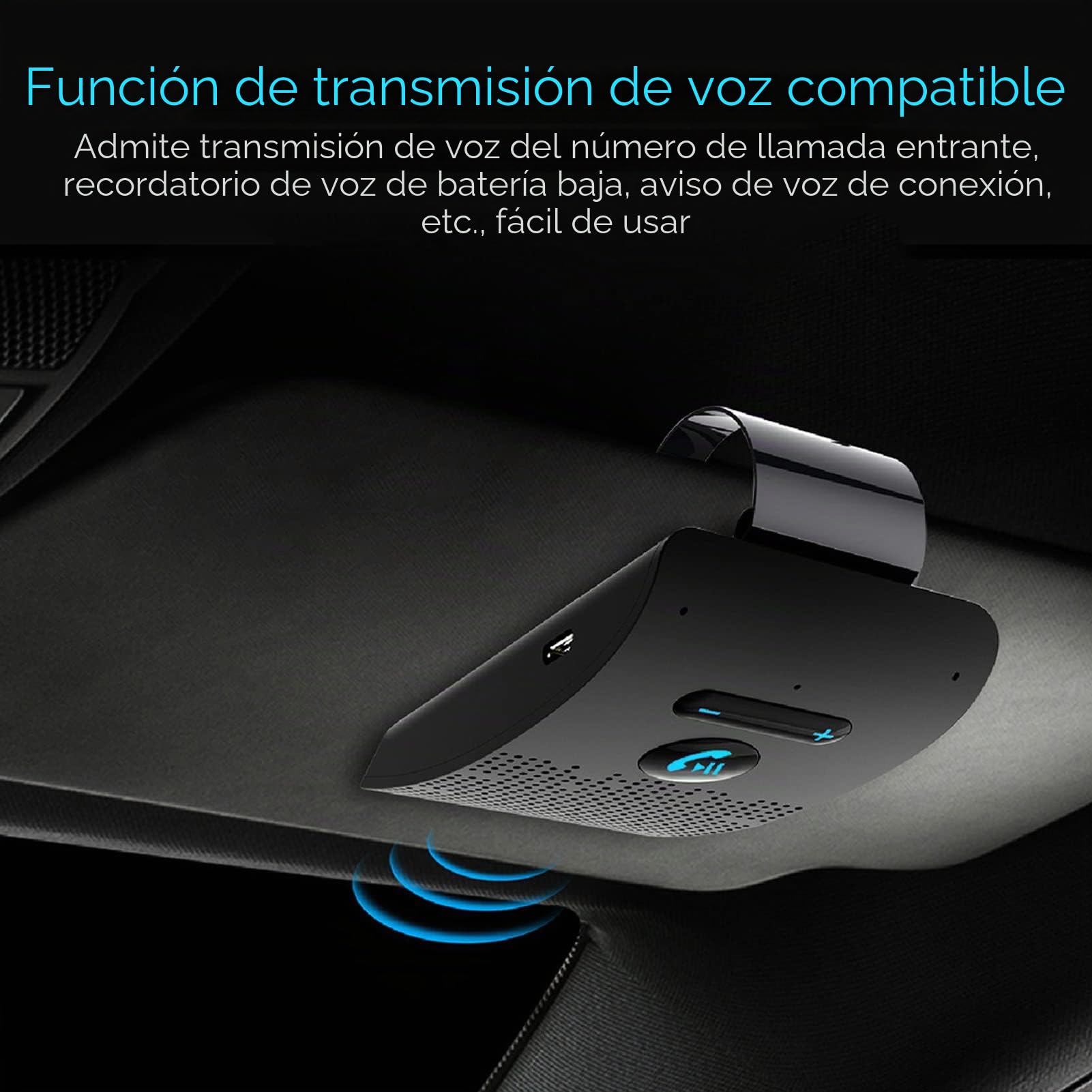 Bewinner Altavoz para Coche, Manos Libres con Bluetooth 5.0 Conexión Automática para Teléfono Móvil Adaptador Inalámbrico para Receptor De Parasol Altavoz MP3 con Clip Trasero