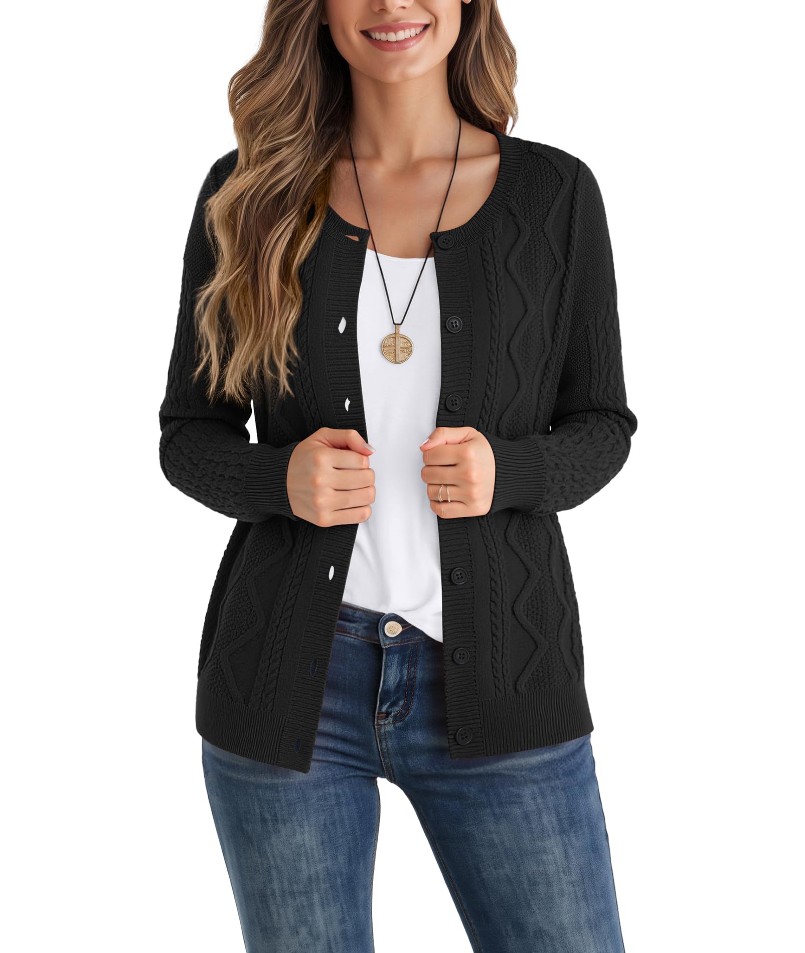 CZYINXIAN Womens Cable Knit Cardigan Sweater Casual Long Sleeve Open Front Button Down Fall Outerwear