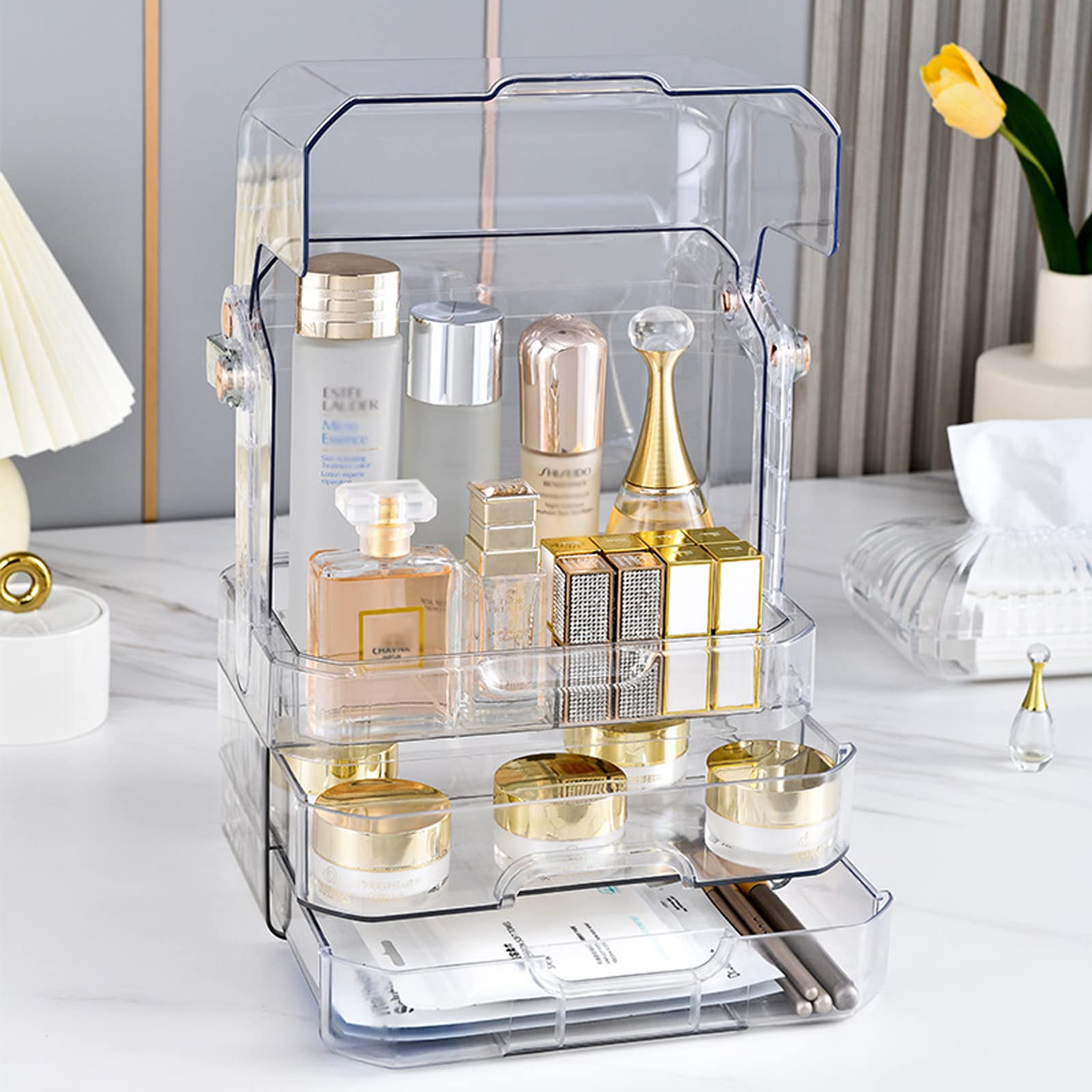 Rangement de Maquillage,Organisateur de Soins de la Peau,boîte de Rangement de cosmétiques en Plastique Transparent,Organisateur de Maquillage de comptoir