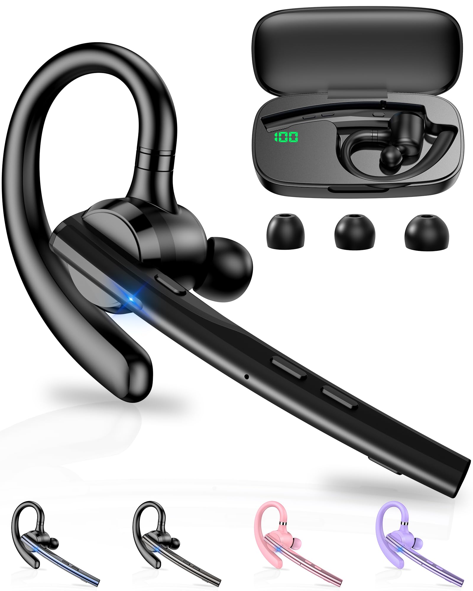 New Bee Auriculares Manos Libres Oreja Bluetooth con Doble Micrófono ENC Cancelación, Bluetooth V5.1 Auriculares Inalambricos Conexión de 2 Dispositivos 12hrs Talk Conducir/Oficina