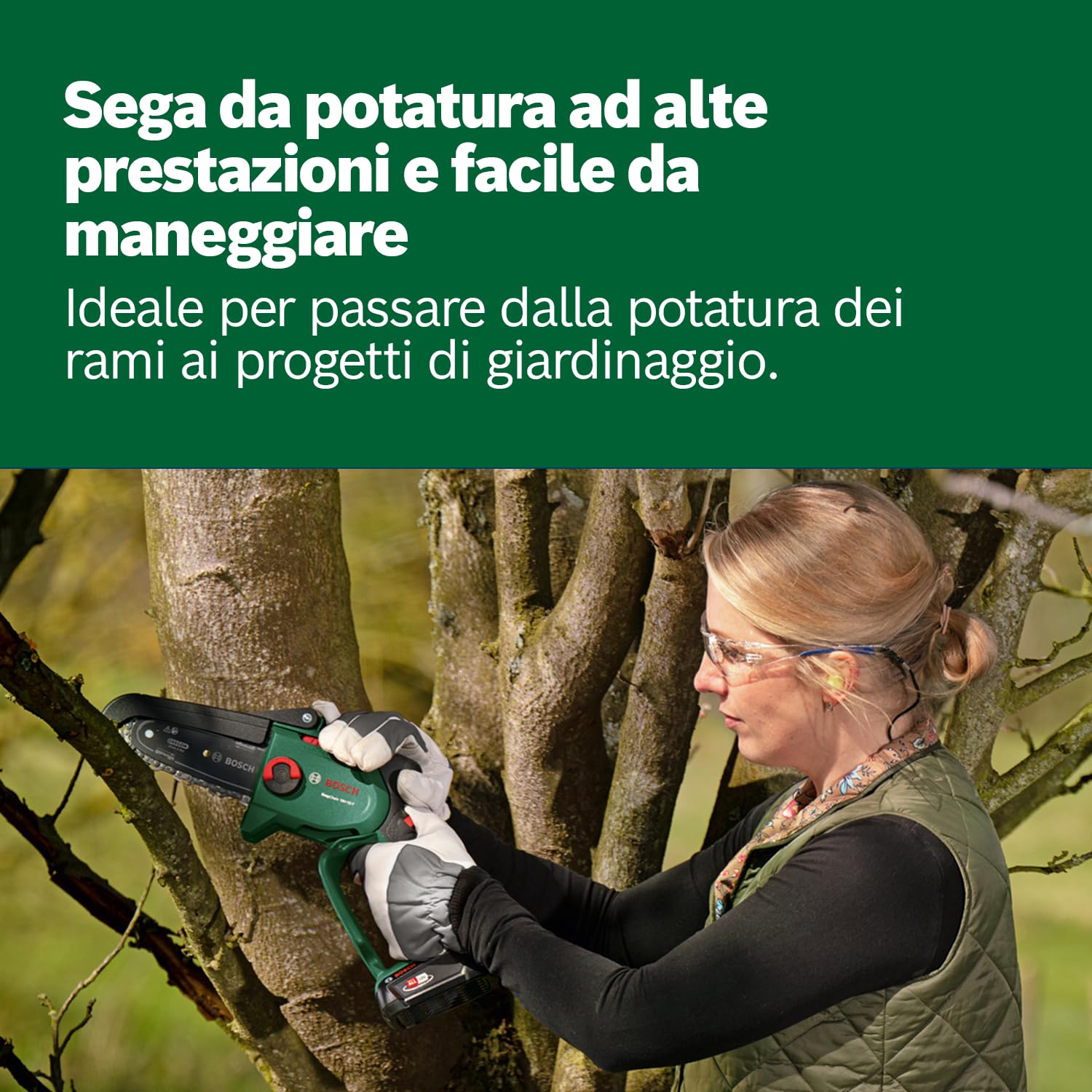 Bosch Mini Motosega a batteria EasyChain 18V-15-7 (per il taglio del legno; 18 Volt System; velocità catena: 6.95 m/s; senza batteria)
