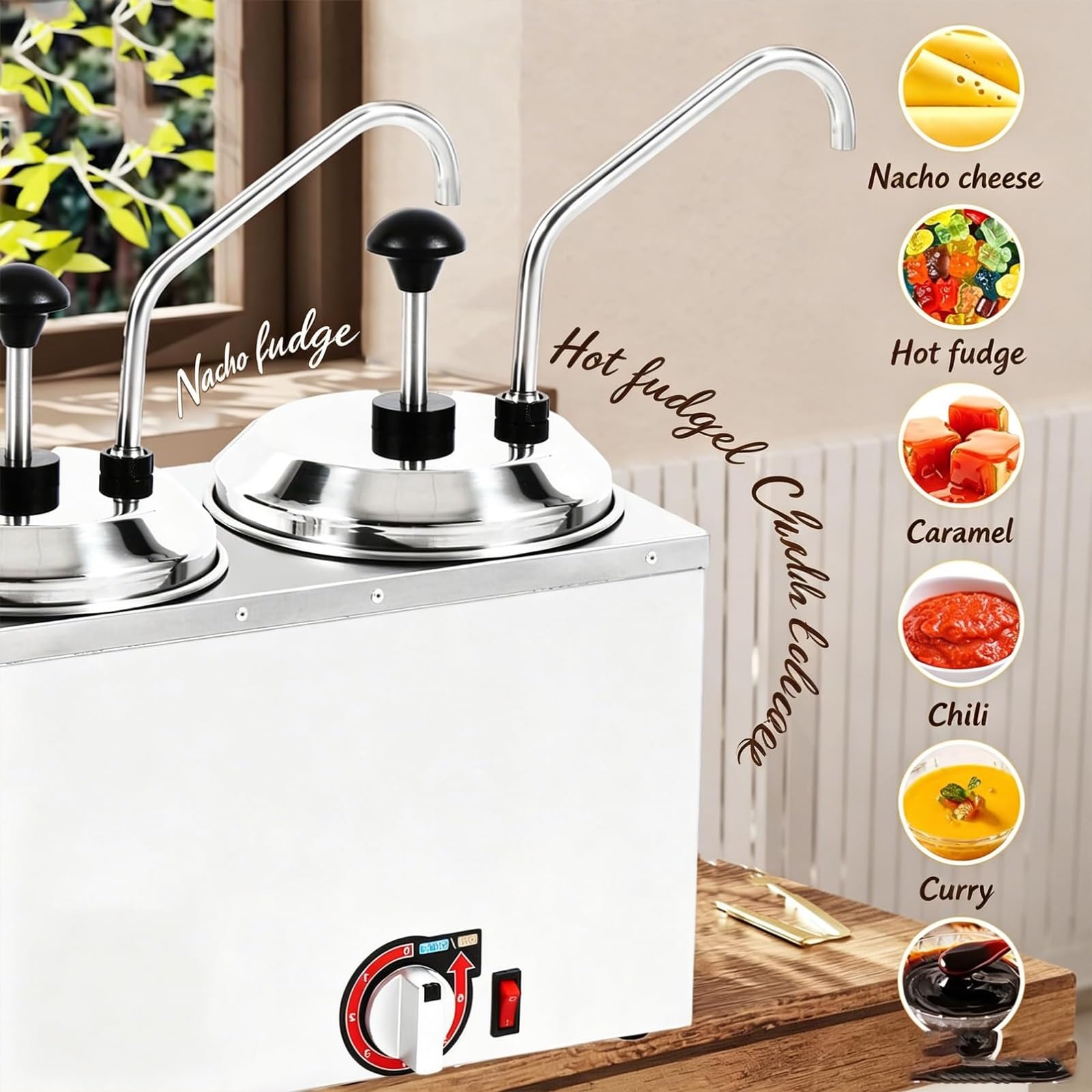 Dispensador De Queso Nacho Y Calentador De Caramelo Caliente, Calentador Comercial De Caramelo Caliente con Bomba, Ajuste De Temperatura De 30-85 ℃, For Buffet, Cocina, Cafetería(2L)