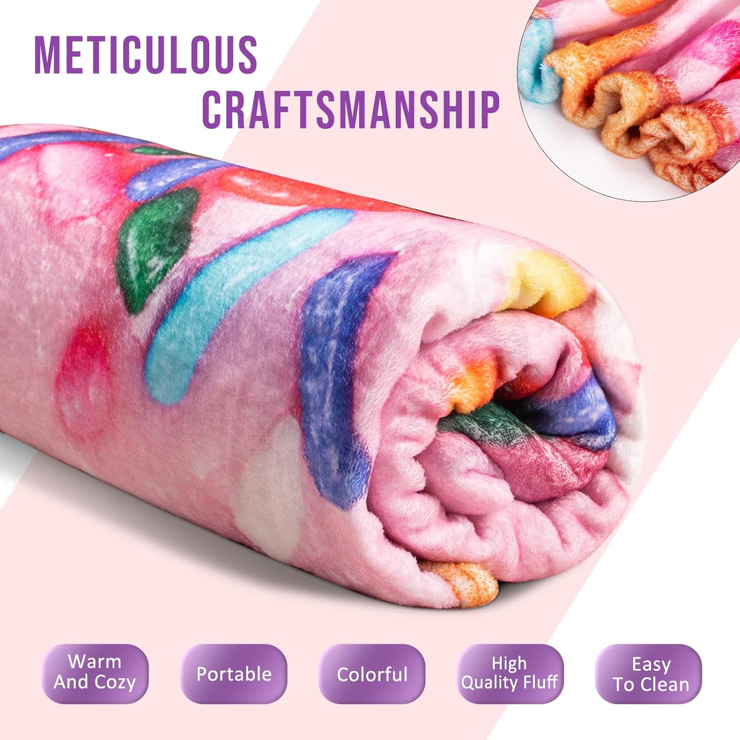 Realistic Donut Blanket, Thermal Towel Blanket Lightweight and Soft Flannel Novelty Decorative Perfectly Round Fuzzy on Bed Couch Chair for Kids (Pink Donut, 60") - Image 5