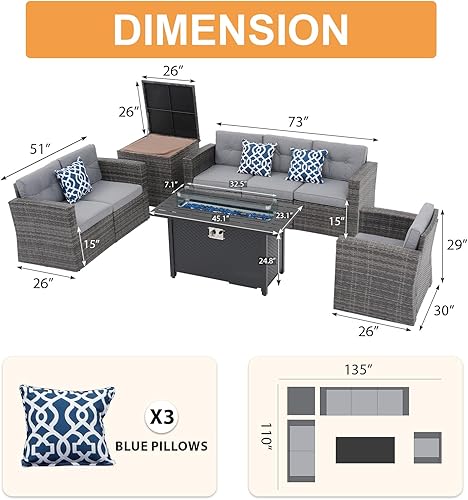 Miniatura 32 de Super Patio - Muebles de jardín, 8 piezas de muebles para exteriores - Juego de muebles modulares de mimbre con mesa de almacenamiento, cojines