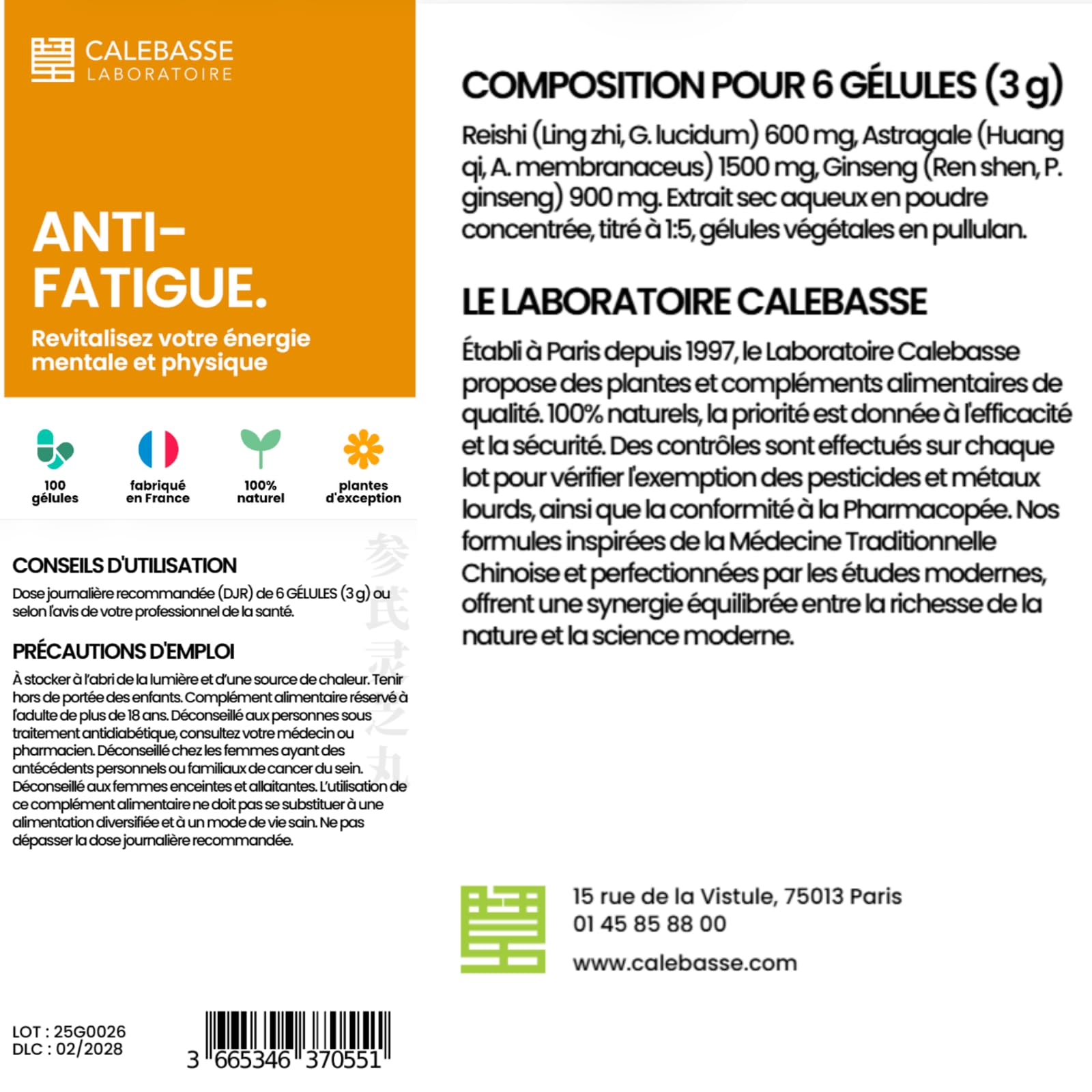 Formule Anti-Fatigue Naturelle | Énergie & Vitalité | Ginseng, Reishi & Astragale | Soutien Immunitaire & Résilience au Stress | Adaptogènes MTC | 100 Gélules | Fabriqué en France