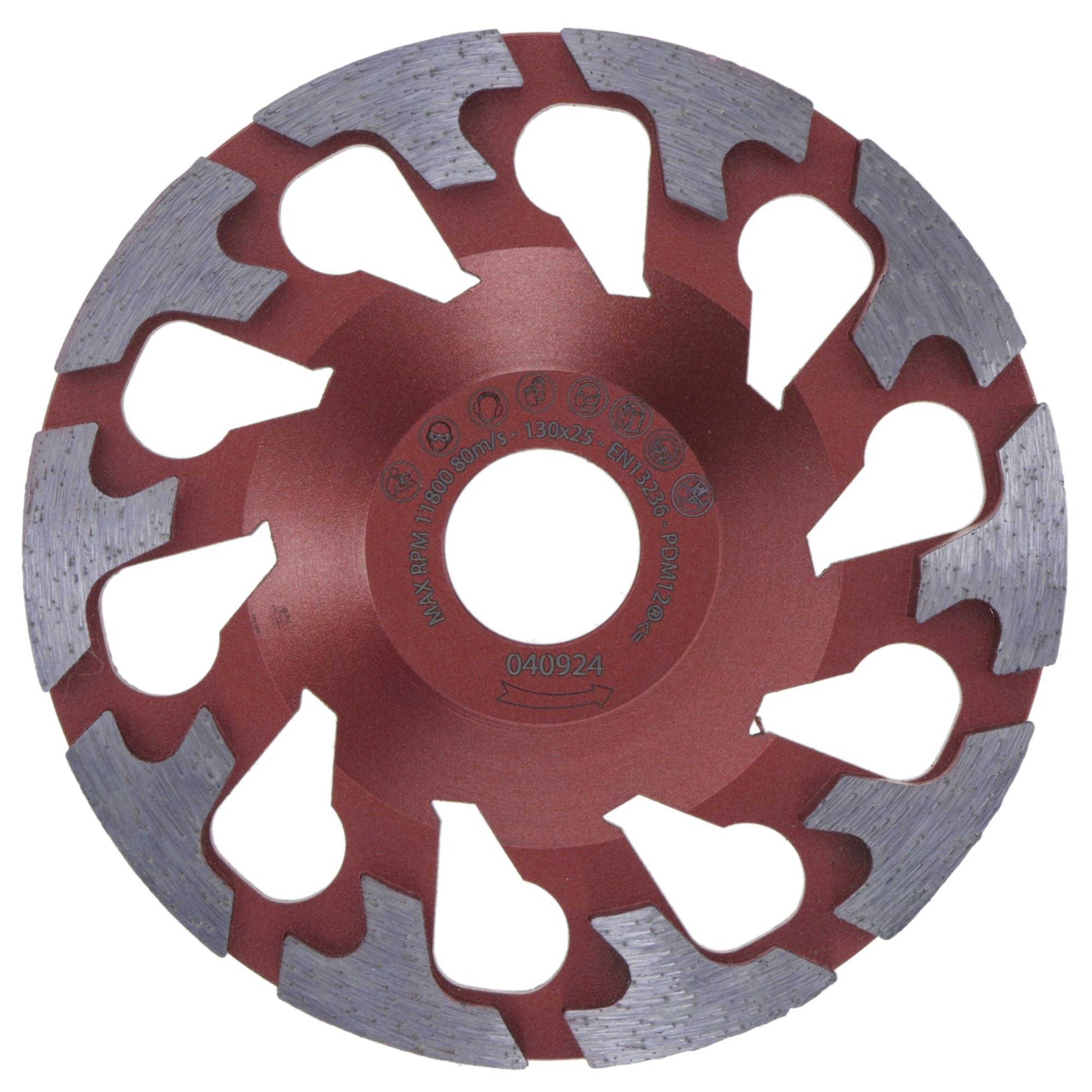 PRODIAMANT Diamentowa tarcza szlifierska 130 mm x 25 mm, czerwona – do twardego betonu i zastosowań przemysłowych – do szlifierek betonowych – otwór 25 mm – talerz szlifierski