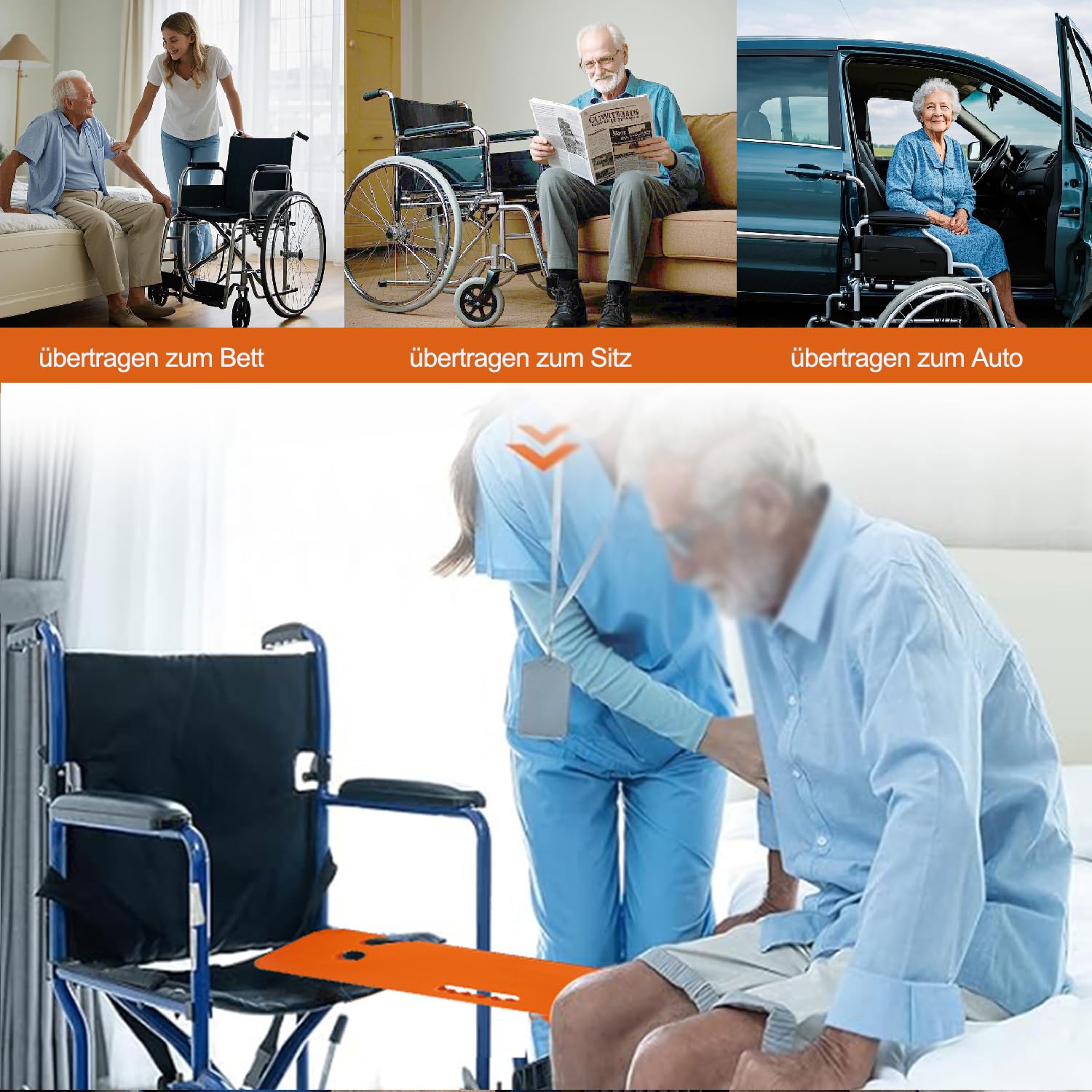 Tabla antideslizante para sillas de ruedas, elevador de pacientes, tabla de transferencia, transferencia de pacientes o Handica de la silla de ruedas a la cama, al baño, a la bañera (naranja 2)