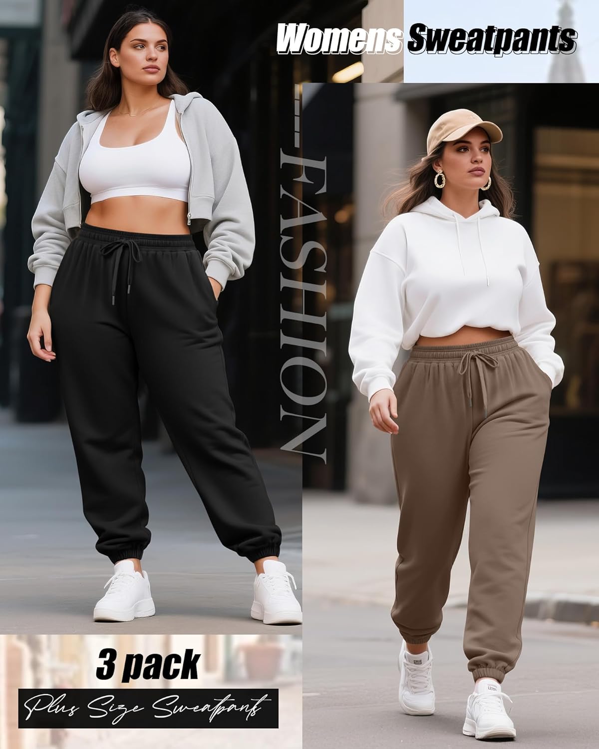 3 Pack Women's Plus Size Joggers, Drawstring Loose Fit Sweatpants Comfy Casual Lounge Pants with Pockets - Image 3