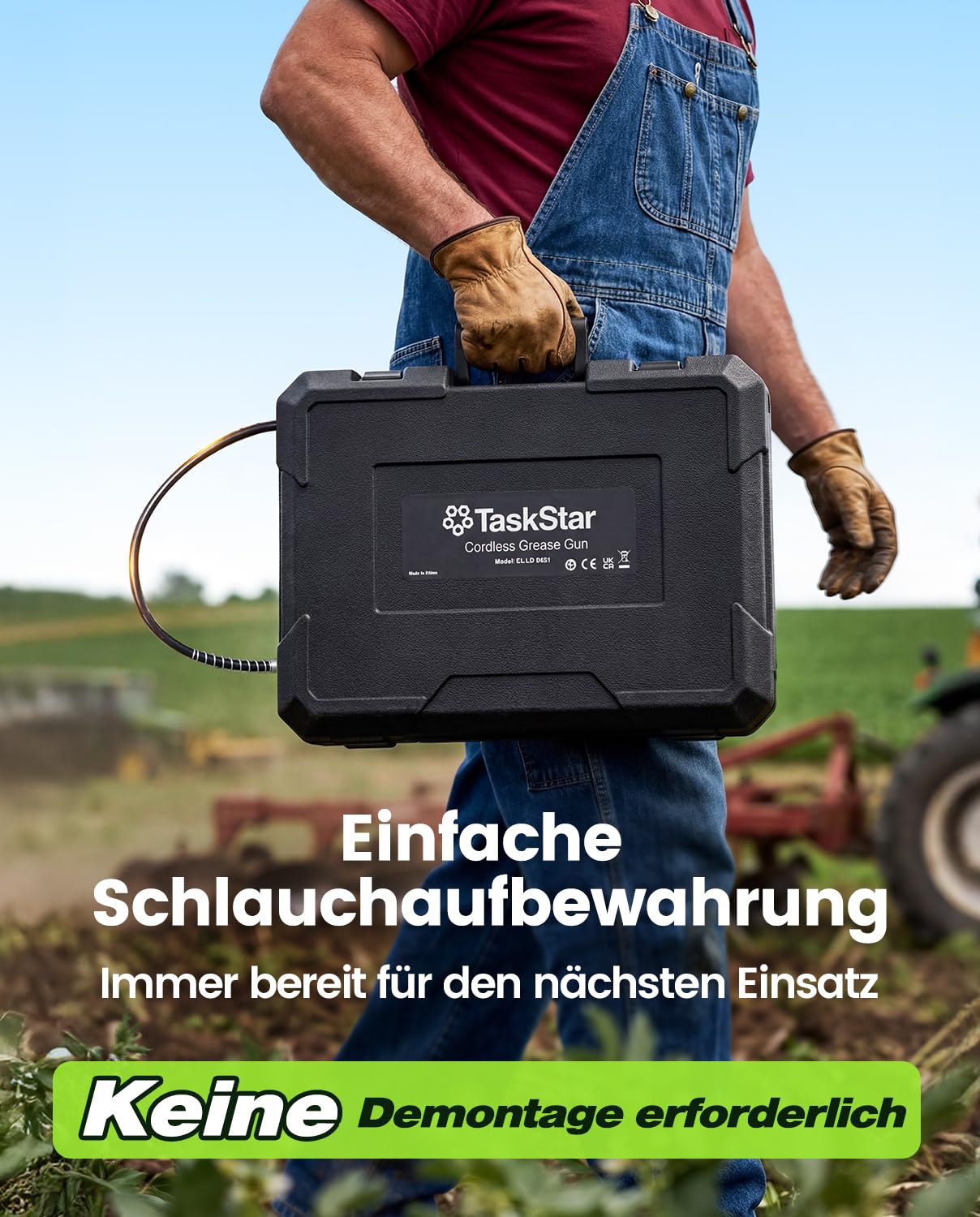 TaskStar Akku Fettpresse, [Super Effizient] Elektrische Fettpresse Kit mit 2 Batterien und Ladegerät, 39,4” Schlauch und Fettpresse Mundstück, 10000 PSI Fettpresse mit Super Helles LED-Licht, Grün