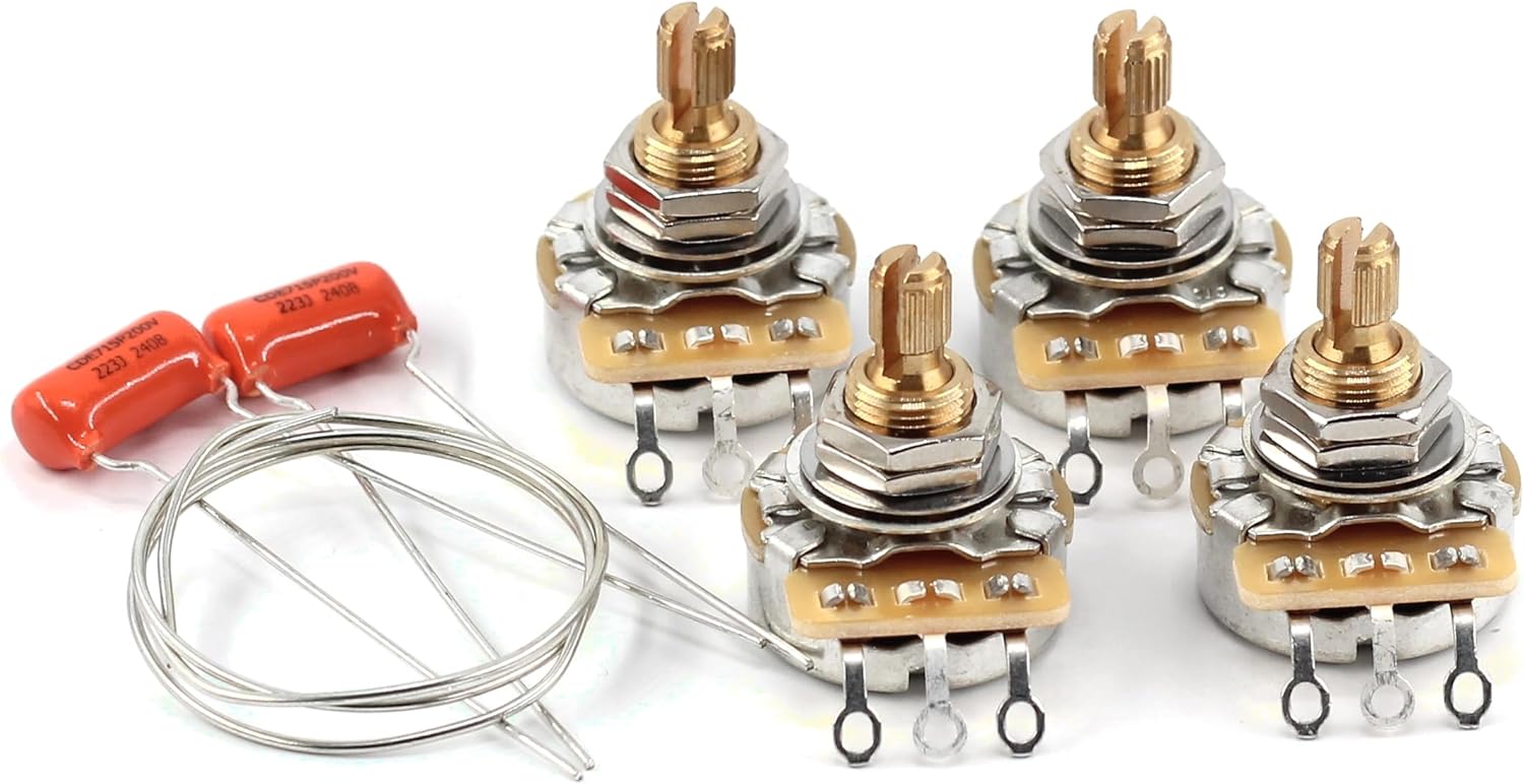 The Art Of Tone Custom CTS 500k Potentiometers - Short Split Shaft, Audio Taper (4x) w/ .022uf Orange Drop Capacitors (x2) + 14" Buss Wire