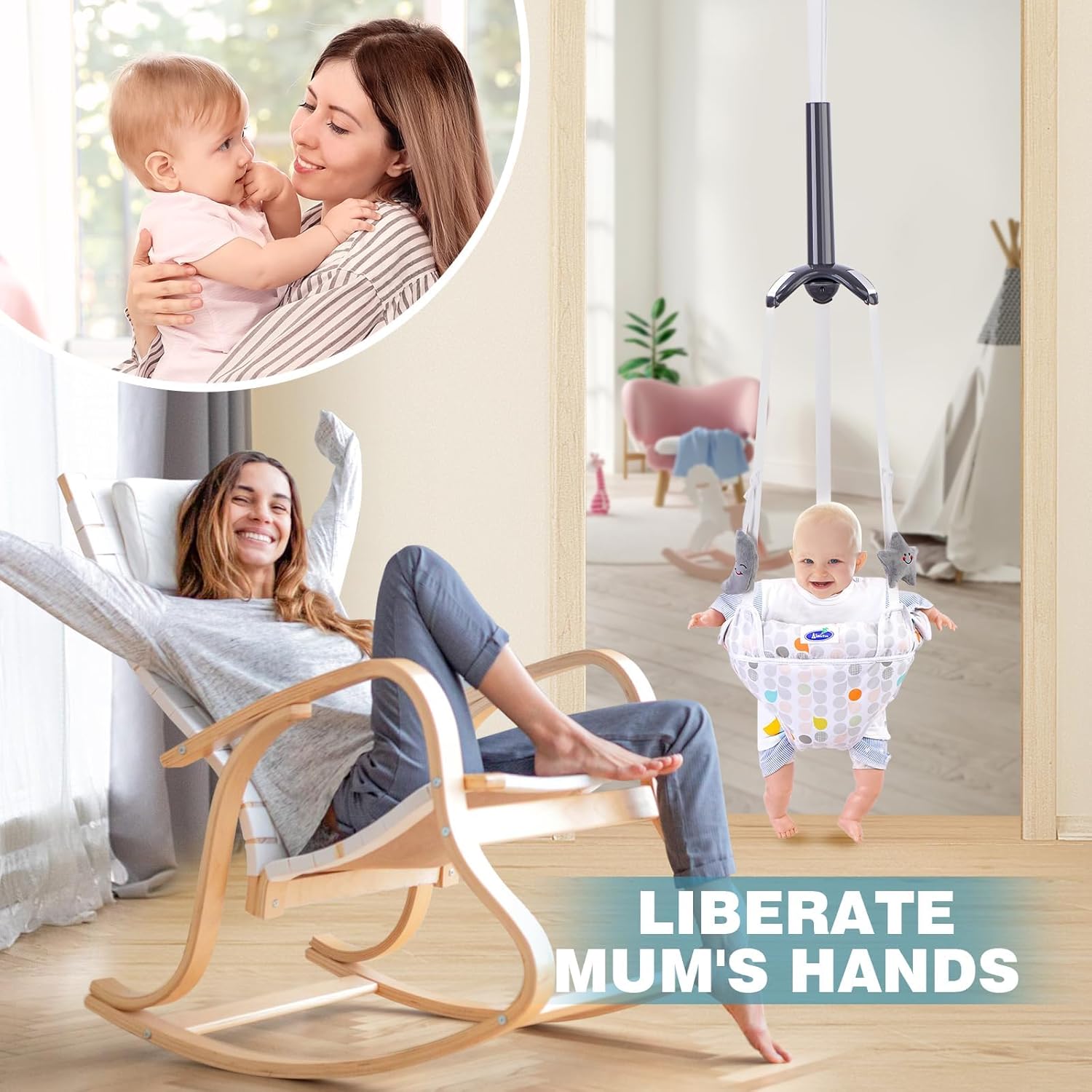 Baby Doorway Jumper, Baby Jumper for Indoor/Outdoor Play, Doorway Jumper for Baby with Adjustable Strap, Easy to Assemble & Store (Ideal Gift for 6-24 Months)