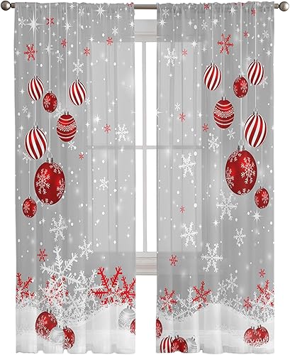 Miniatura 3 de AMZRicher Cortinas traslúcidas de Navidad de 84 pulgadas de largo, juego de 2 paneles de cortinas semitransparentes con bolsillo para barra de