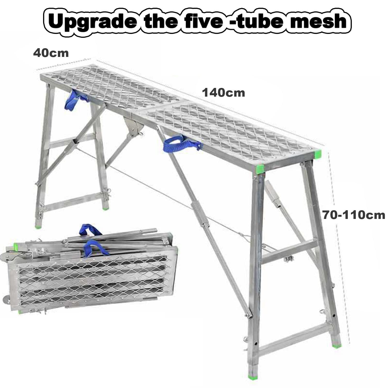 Ponteggio Pieghevole Portatile con Altezza Regolabile, Scala Multifunzione, Sgabello, Panca per Saldatura, Acciaio zincato, 180 cm (140 cm)