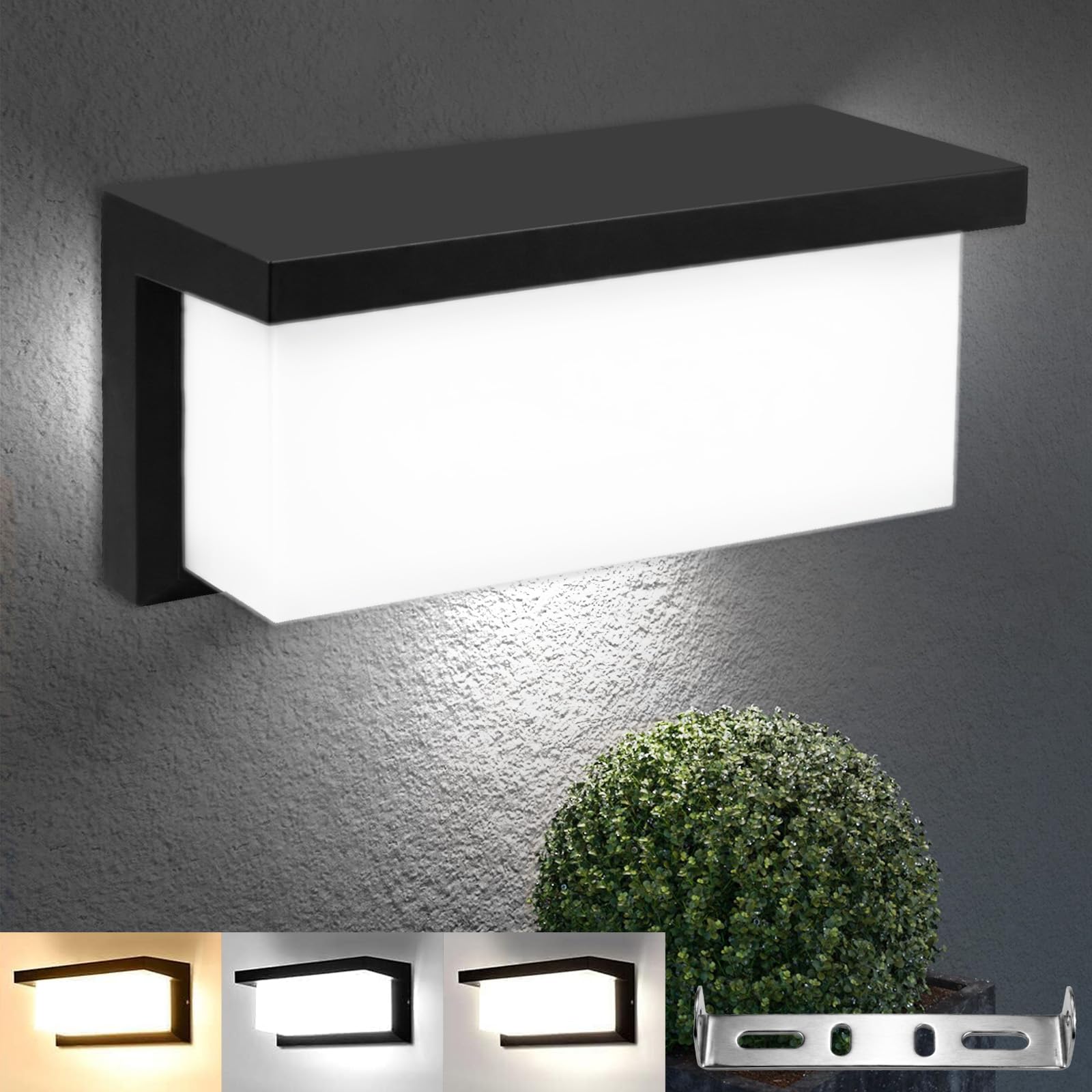 LIRONGTAGE Waterproof Outdoor Wall Lights 22W 3-Color Mains Powered