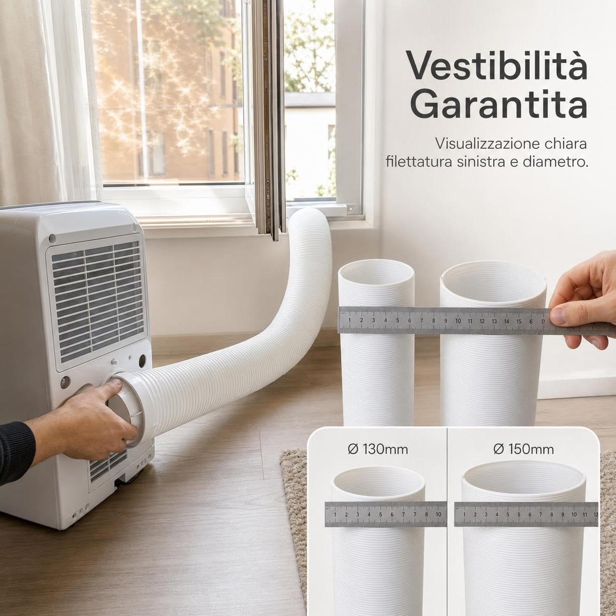 Tubo di Scarico Condizionatore Portatile Tubo di Ventilazione Condotto Flessibile Tubo Estensibile Tubi di Aspirazione in Plastica PP con Filo, Diametro 130mm, lunghezza 5m