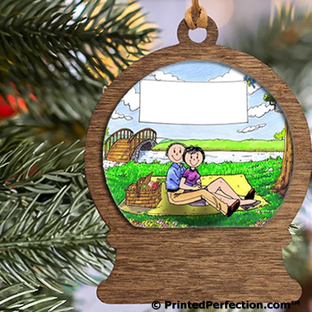 PrintedPerfection.com Personalized Lovers in the Park Wooden Snow Globe Shaped Christmas Ornament