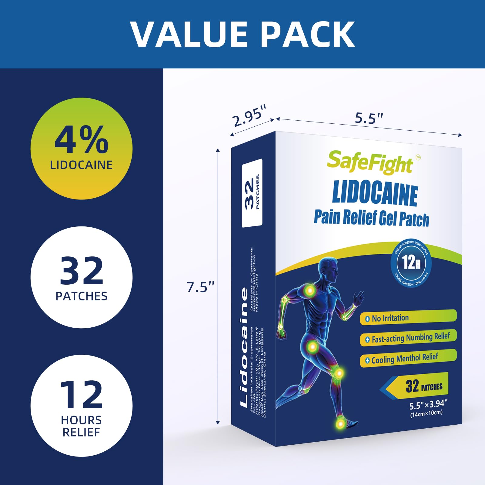 4% Lidocaine Pain Relief Patches 32 Count - Maximum Strength Relief for Back, Neck, Shoulder, Joint & Muscle Pain, Add Menthol, 12 Hour Long Lasting Relief Pains — view 5
