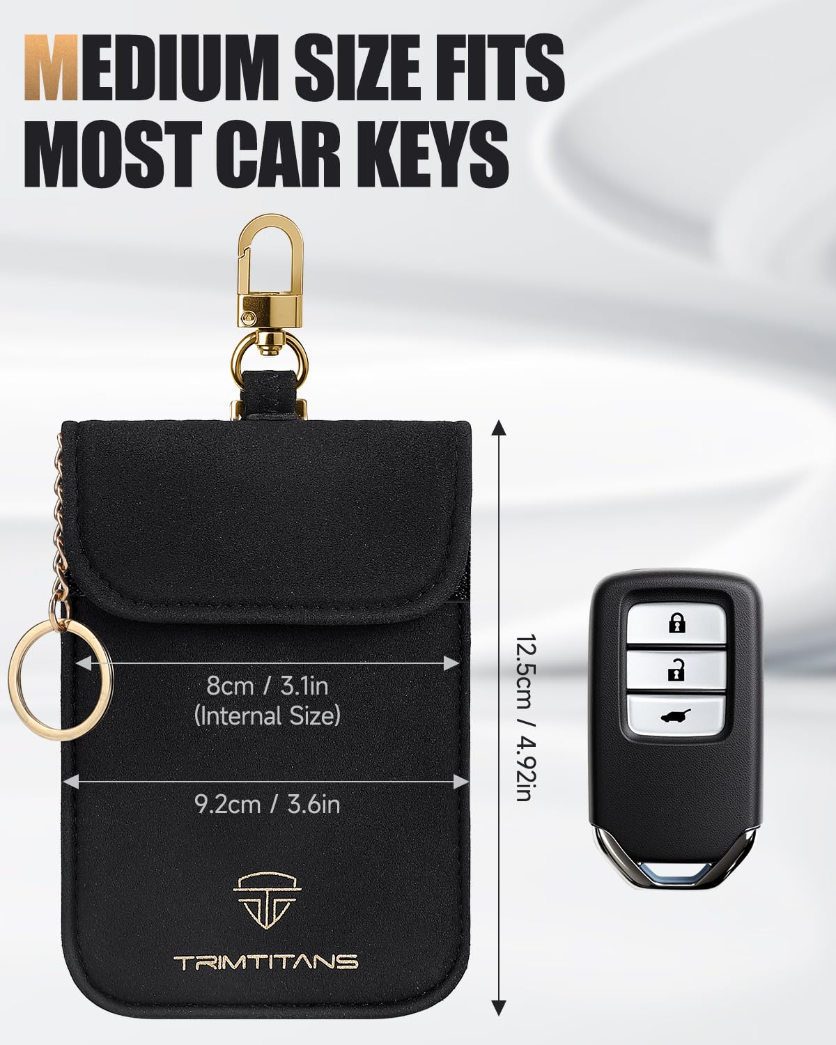 Faraday Pouch for Car Keys (2 Pack), Suede Leather Faraday Bag for Key Fob with Wristband, Car RFID Signal Blocking Holder, Anti-Theft Key Fob Protector Case (Medium Size)