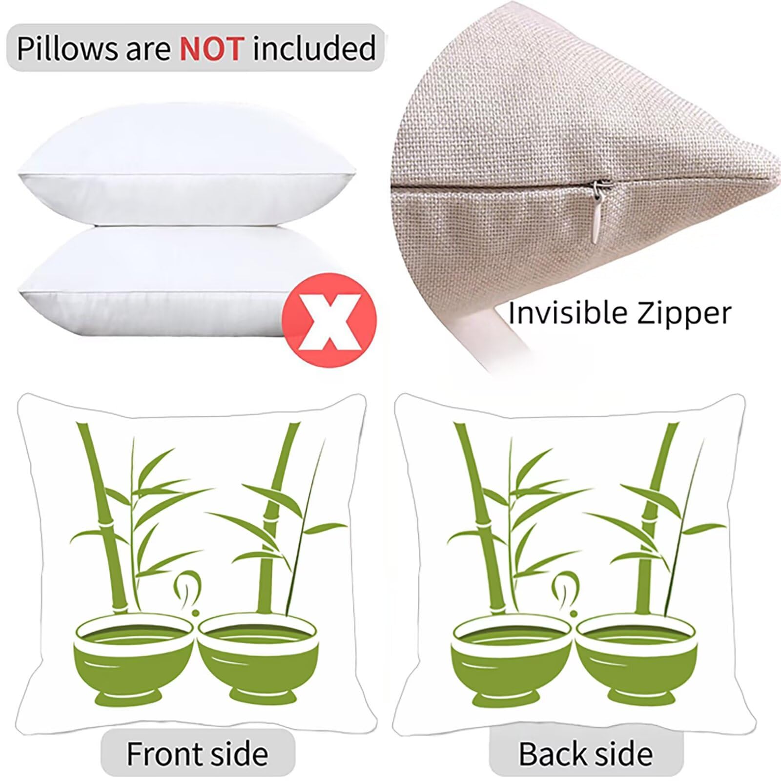 Kissenbezug 60x60 cm Bambus 4er Set Sofakissen Superweichem Doppelnähten Versteckter Reißverschluss Grün Outdoor Kissen Leinen gelten für Auto Terrassen-Gartenbank Wohndeko Schlafzimmer Sofa U-2