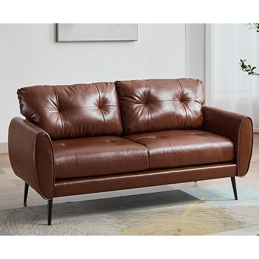 GRAVFORCE Faux Leather Mid‑Century Loveseat