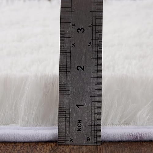 Miniatura 3 de COZYLOOM Alfombra moderna de pelo largo de 8 x 10 pies, ultra suave, esponjosa, color blanco liso, de felpa gruesa, no desprende pelo, para sala de