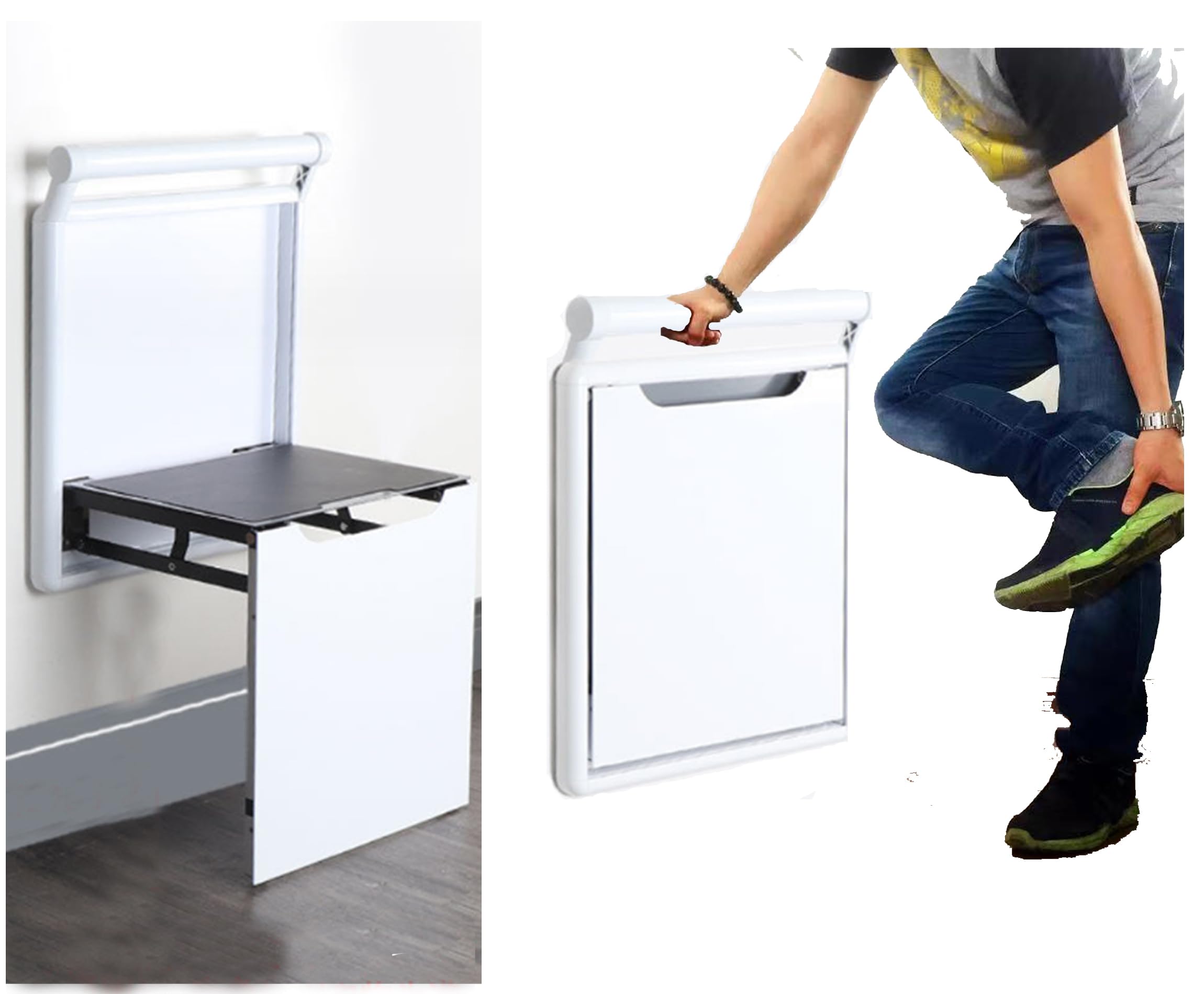 Foldable Wall-Mounted Stool Armrest — Shower Seat with Handle